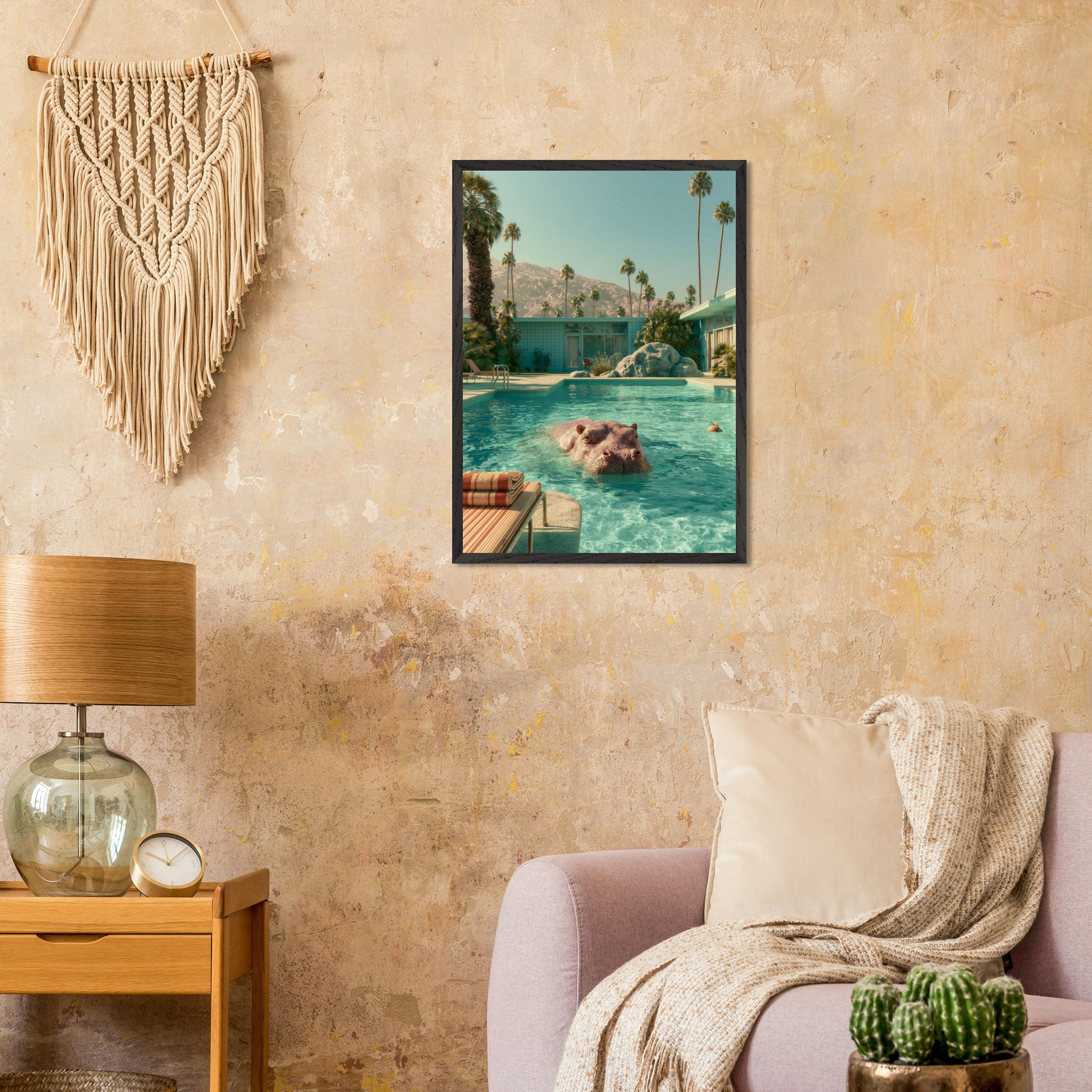 Beach Hippo art print interior mockup — Animals | Atelier Marbella