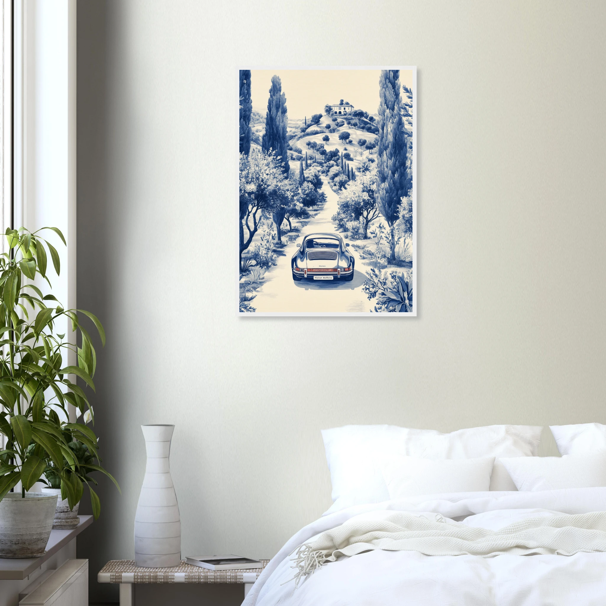 Toile de Marbella — Porsche Marbella art print interior mockup — Cars | Atelier Marbella