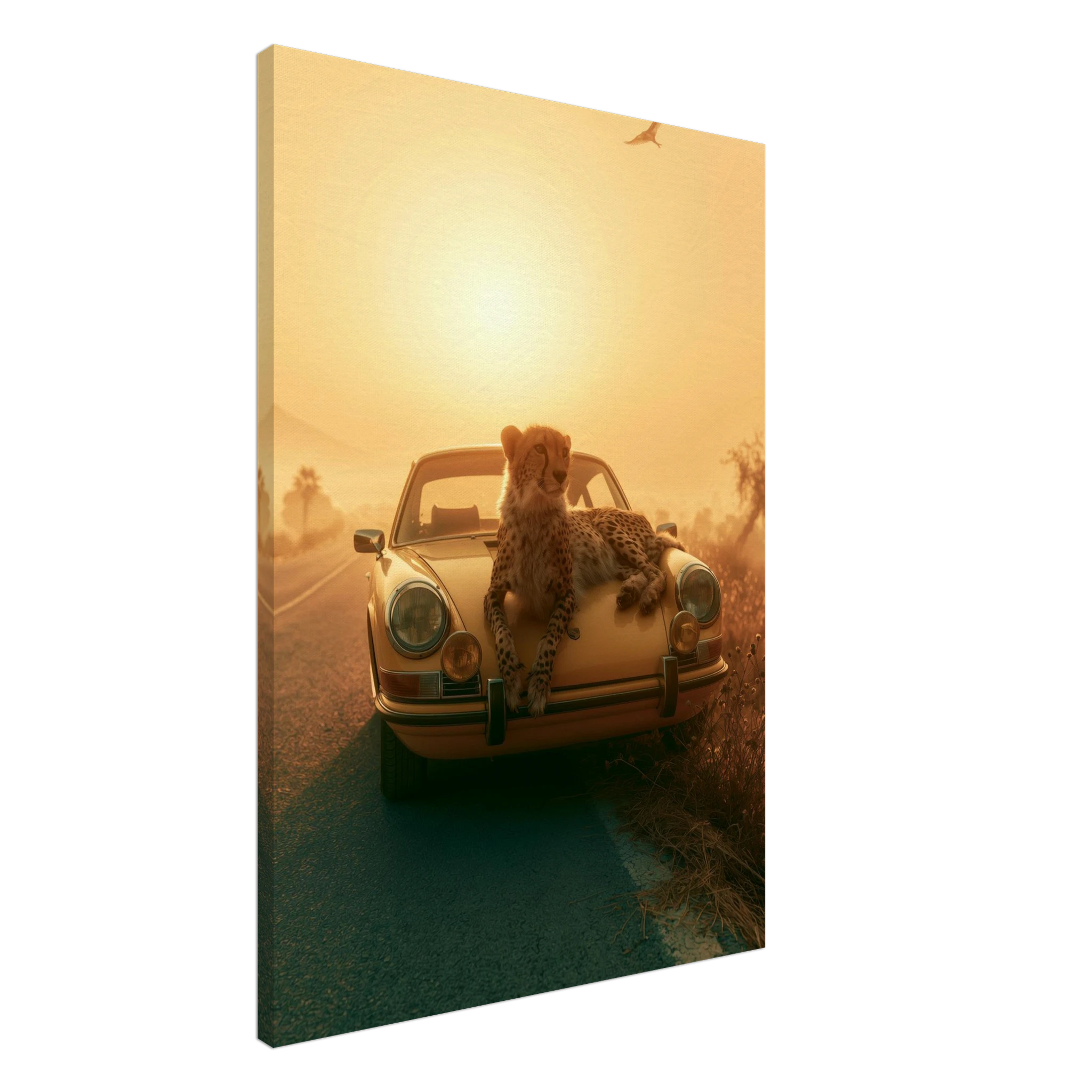 Yellow Porsche and Leopard Canvas Print — variant 4 | Atelier Marbella