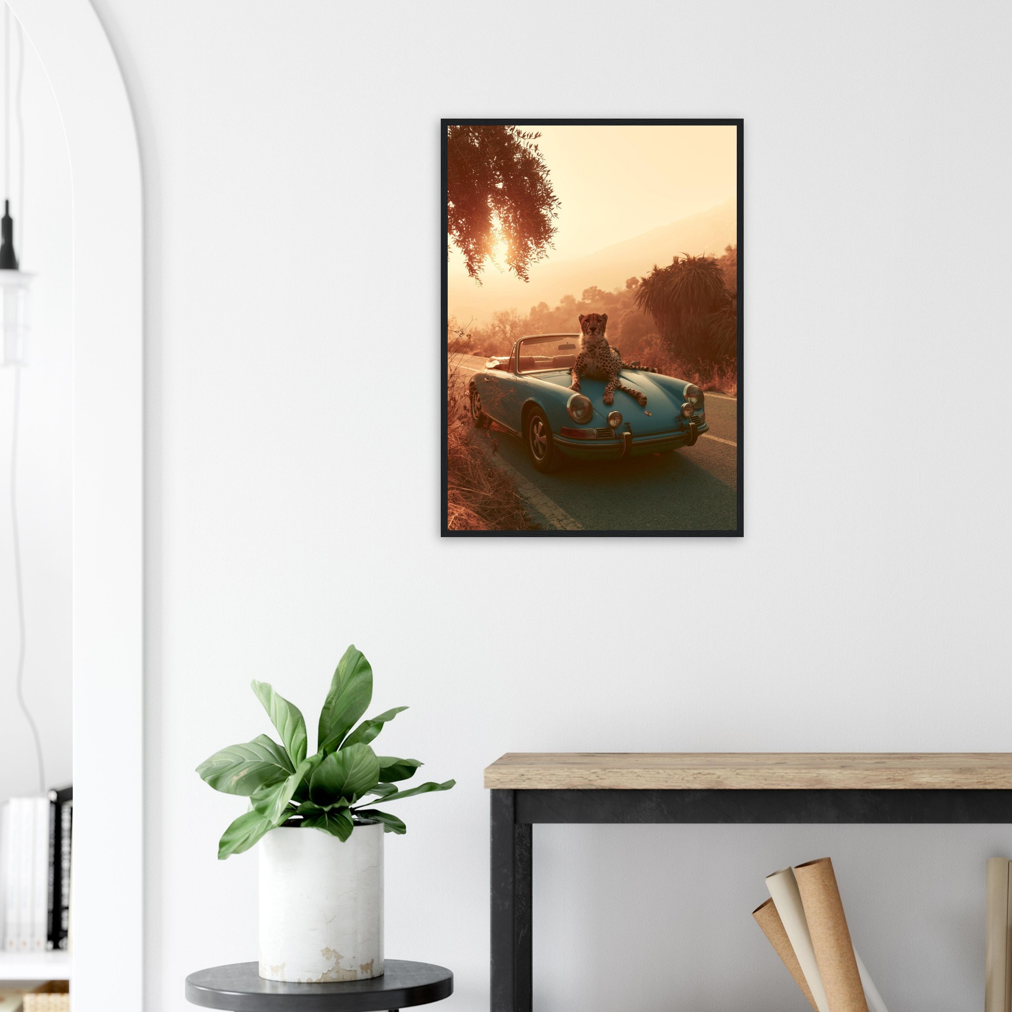 Porsche & Leopard art print interior mockup — Cars | Atelier Marbella