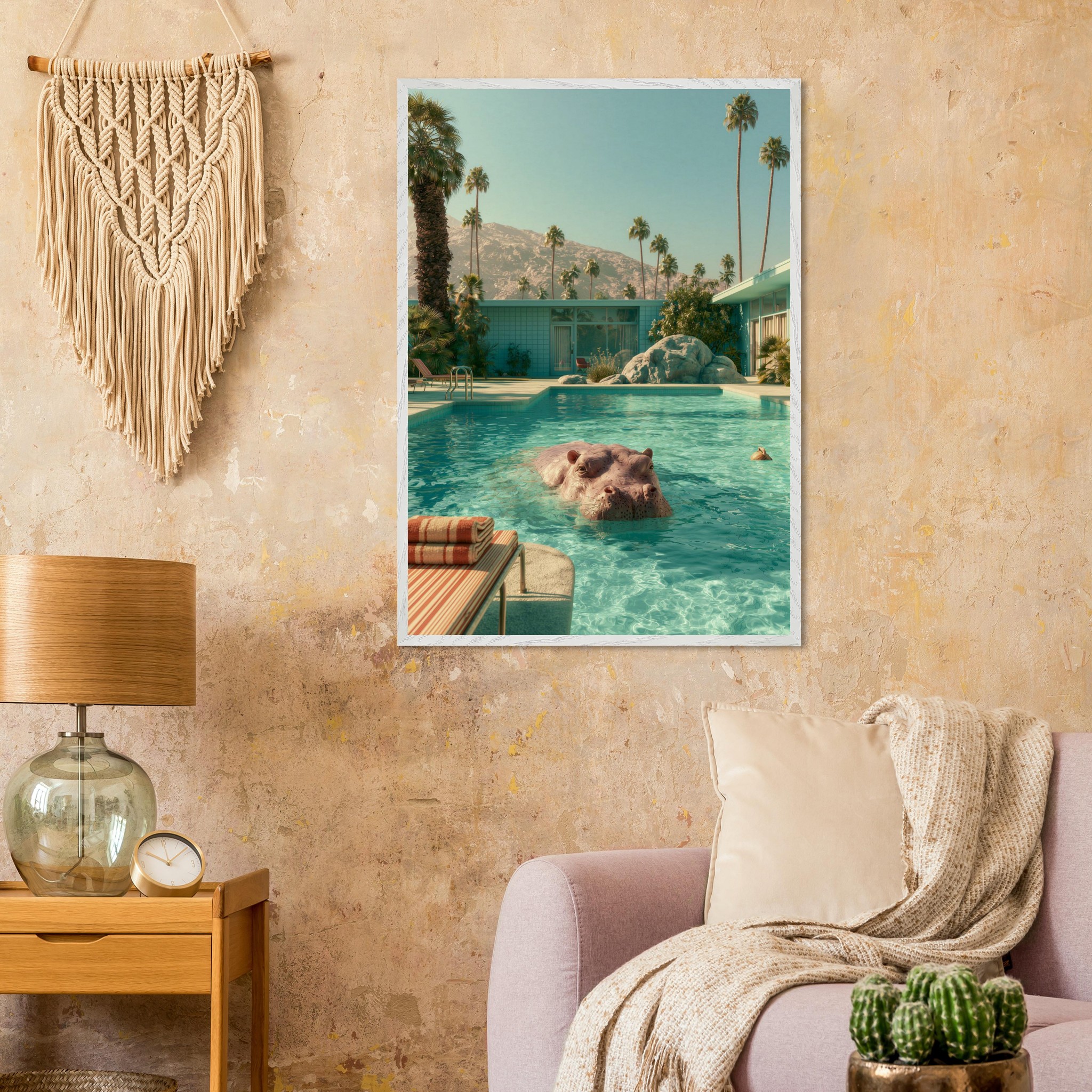 Beach Hippo art print interior mockup — Animals | Atelier Marbella