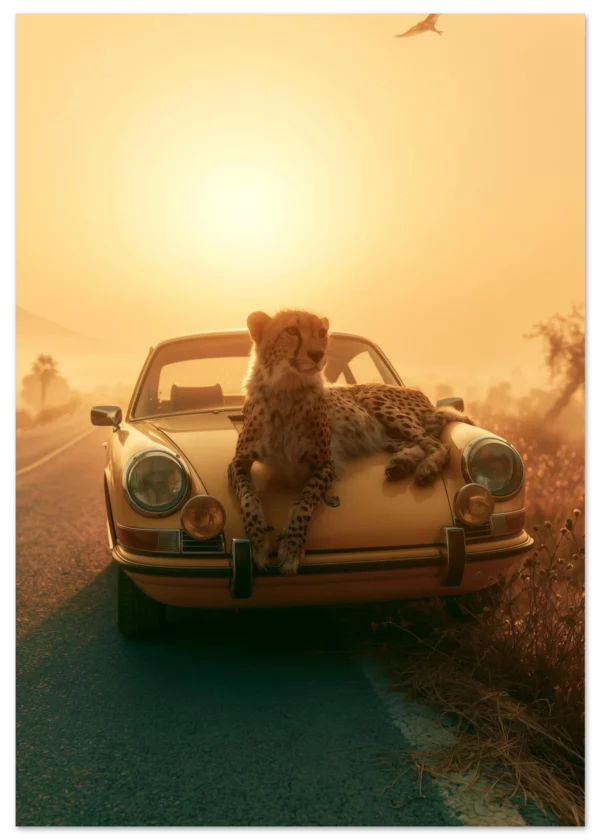 Yellow Porsche and Leopard  — Matte Art Print