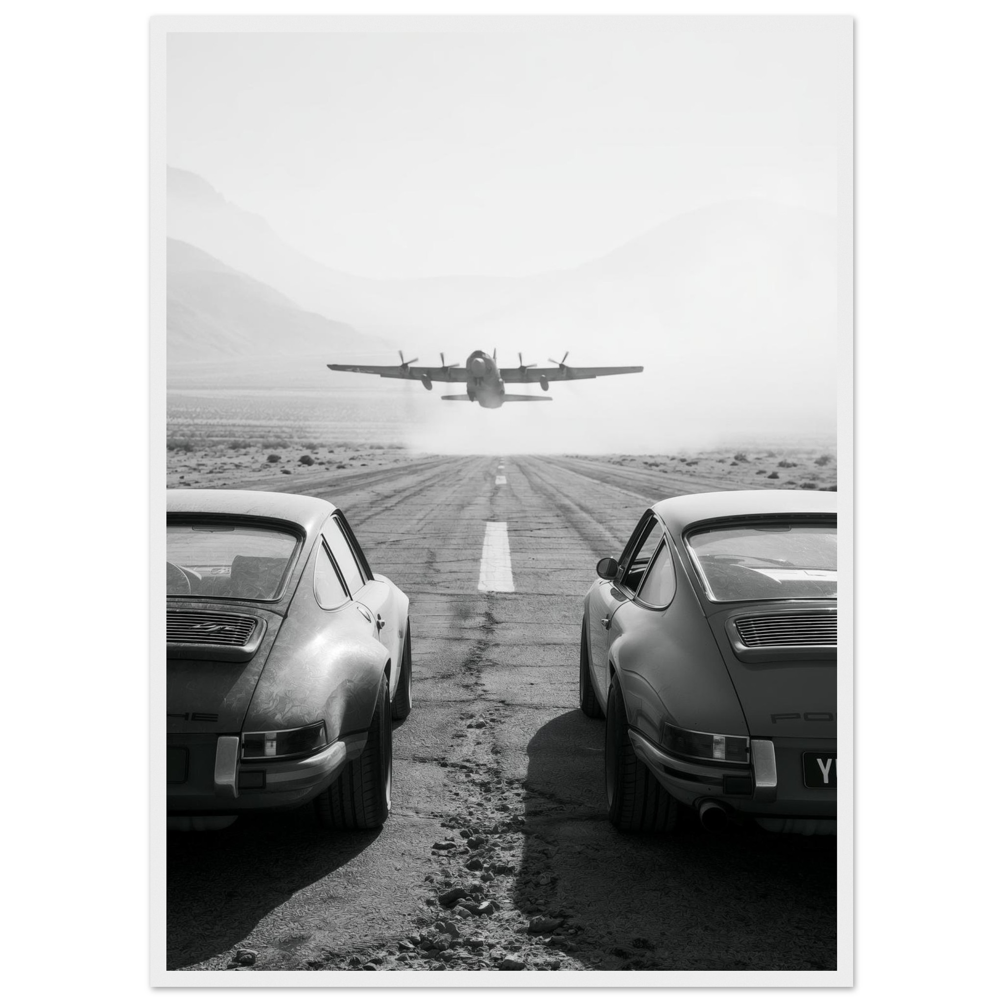 Porsche & WWII Plane art print interior mockup — Cars | Atelier Marbella