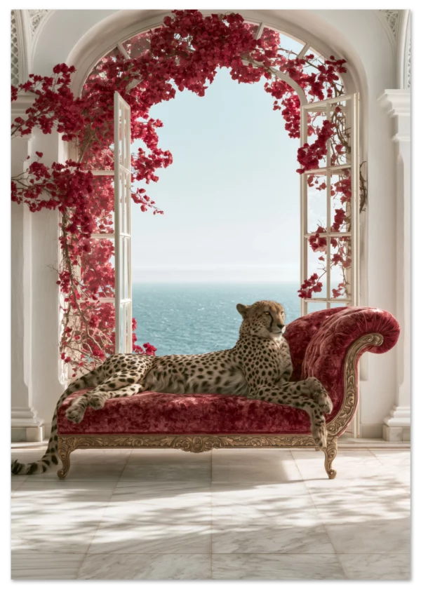 Bougainvillea Leopard and Sea — Matte Art Print