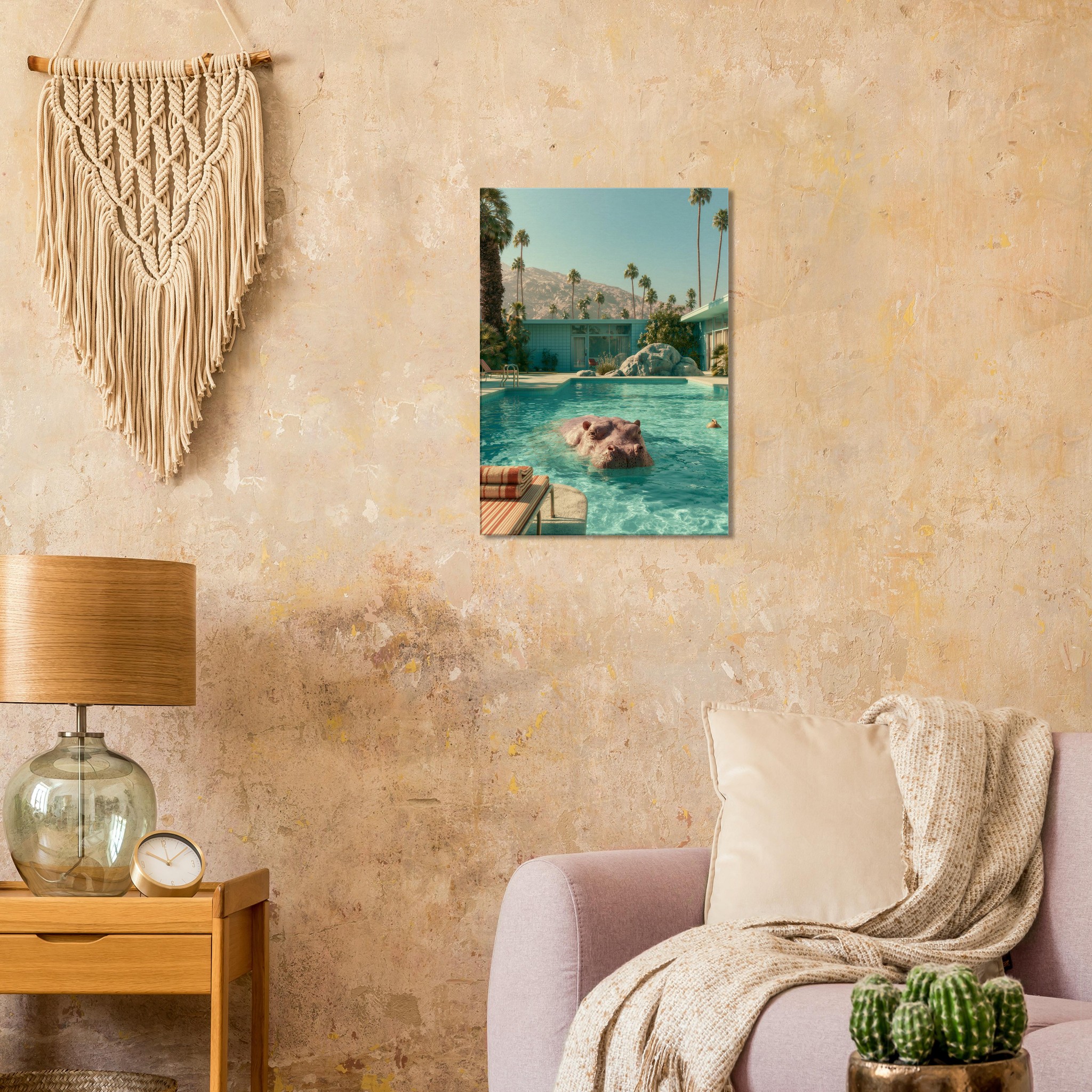 Beach Hippo art print interior mockup — Animals | Atelier Marbella