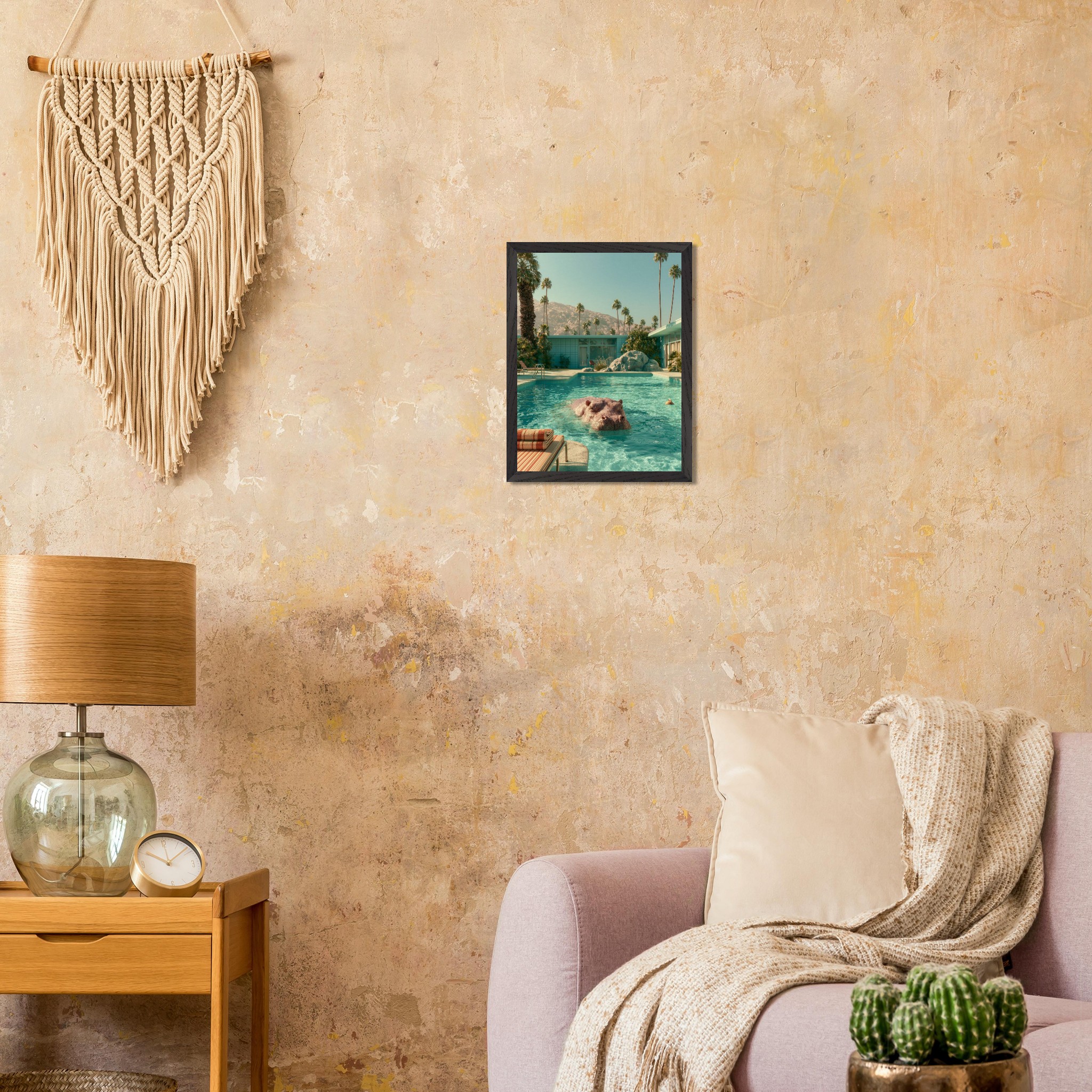 Beach Hippo art print interior mockup — Animals | Atelier Marbella