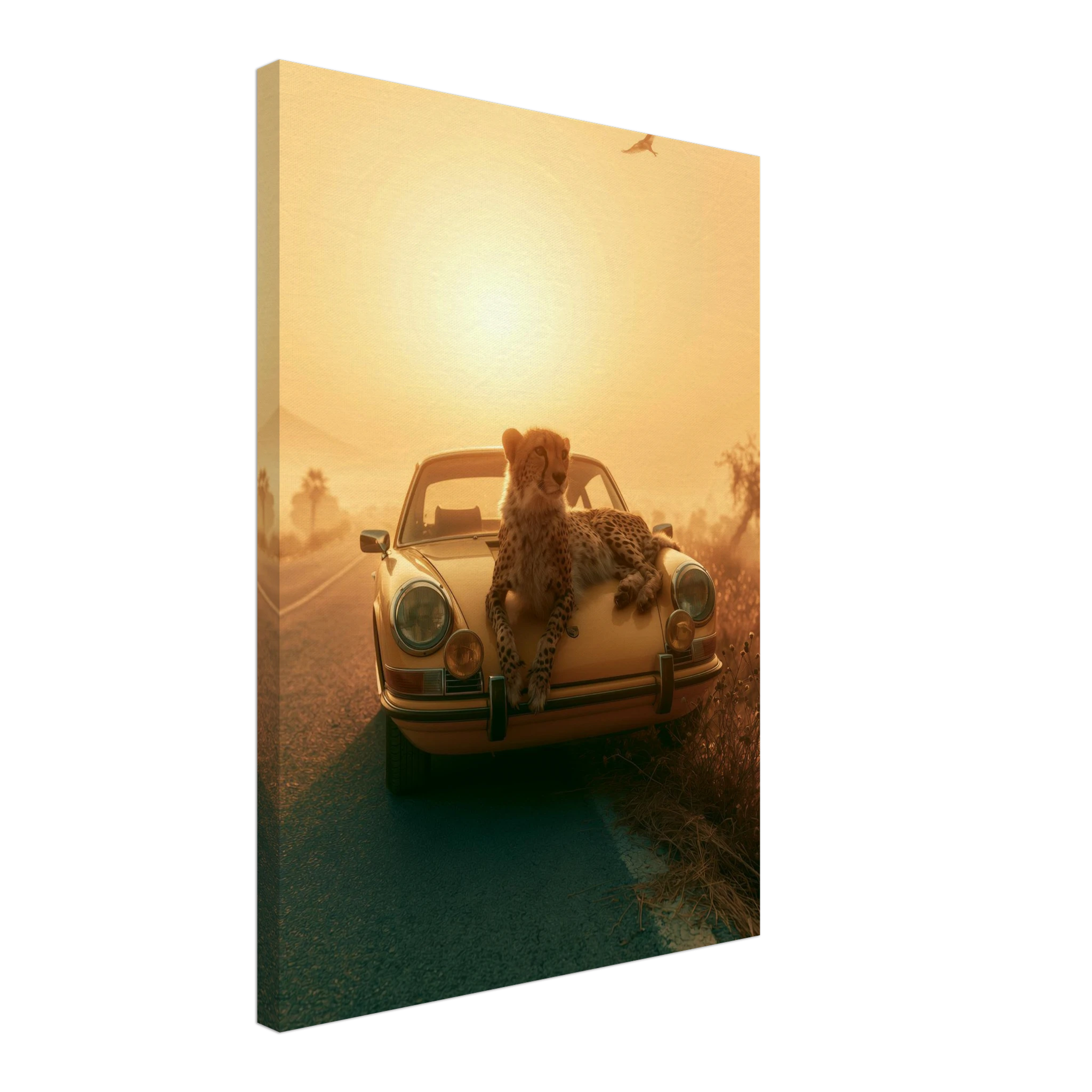 Yellow Porsche and Leopard Canvas Print — variant 1 | Atelier Marbella