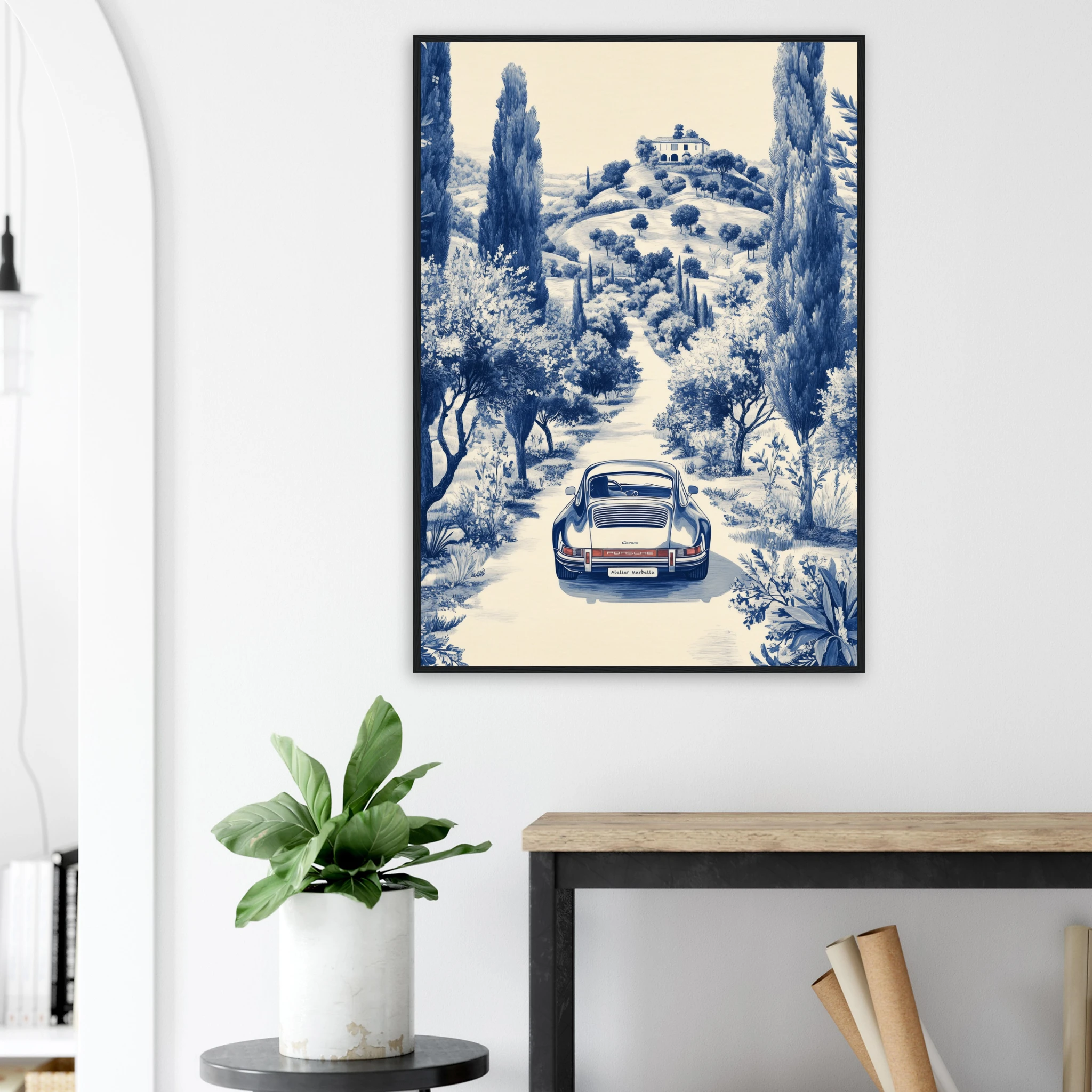 Toile de Marbella — Porsche Marbella art print interior mockup — Cars | Atelier Marbella