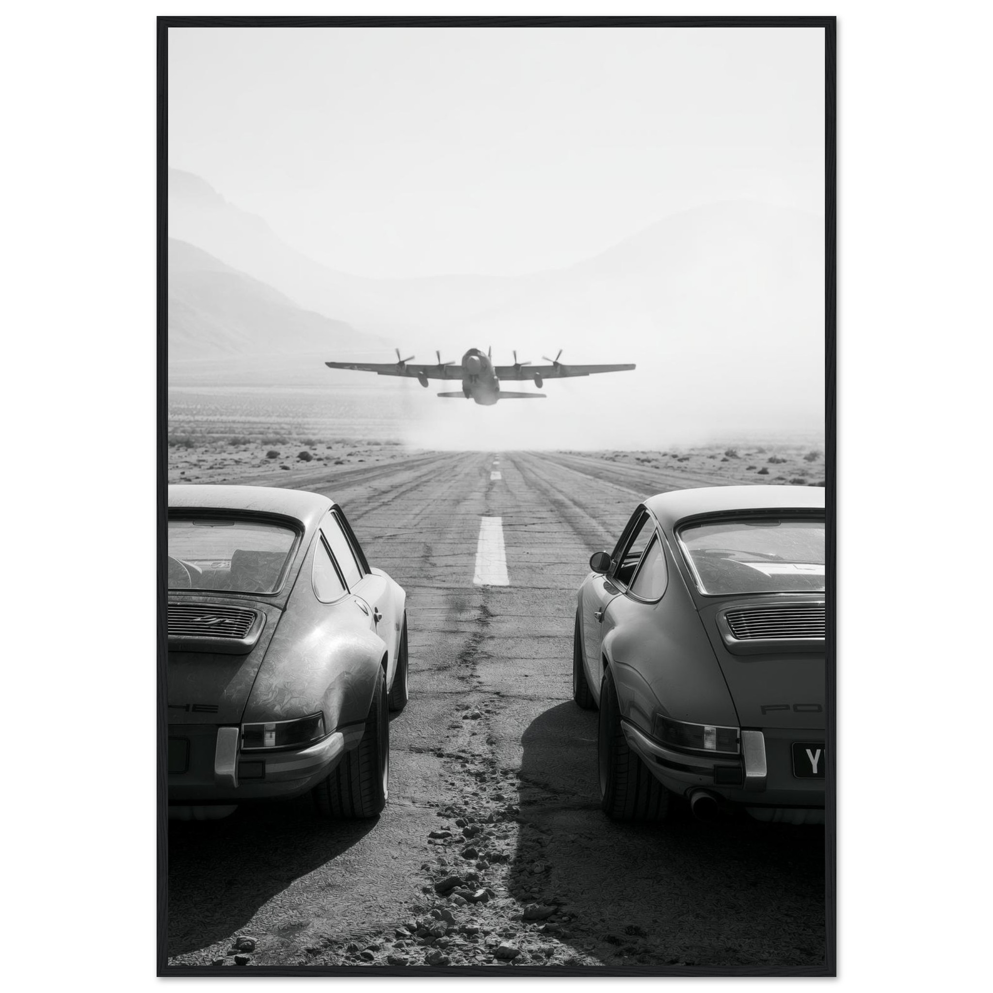 Porsche & WWII Plane art print interior mockup — Cars | Atelier Marbella