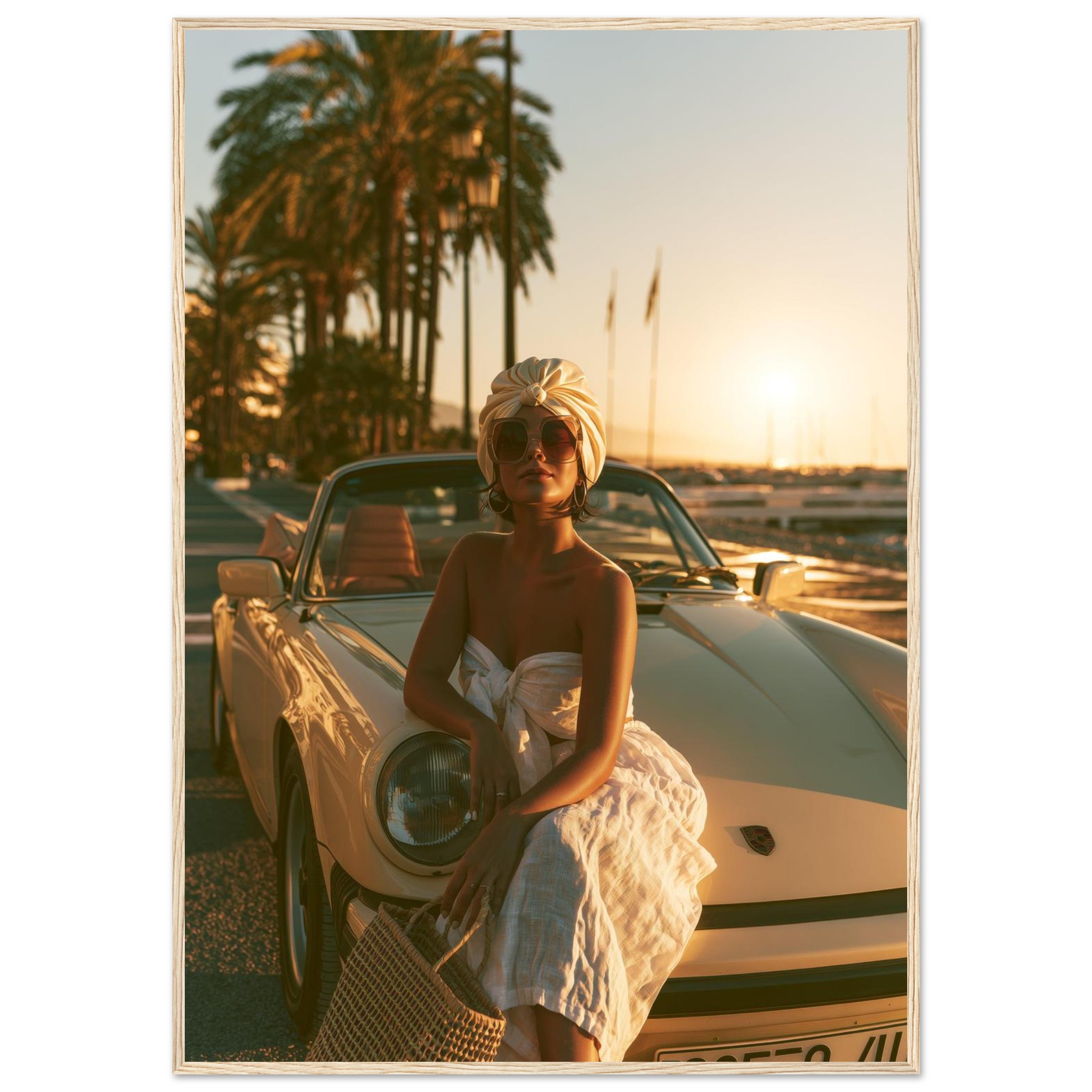 The Girl and the Porsche art print interior mockup — Cars | Atelier Marbella
