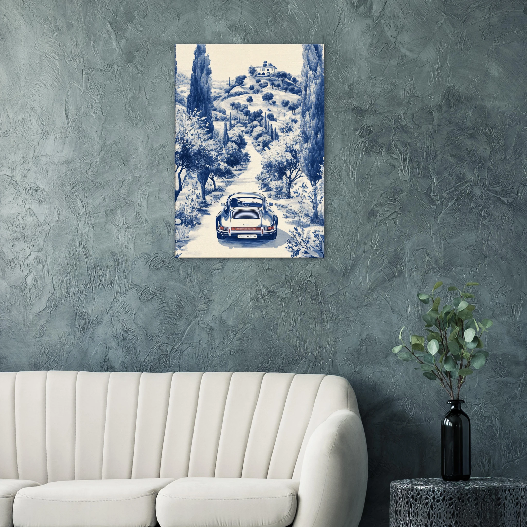 Mediterranean art print displayed in a bright interior — Atelier Marbella