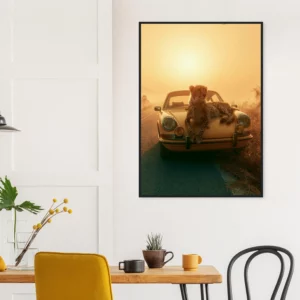 Yellow Porsche and Leopard  — Framed Print
