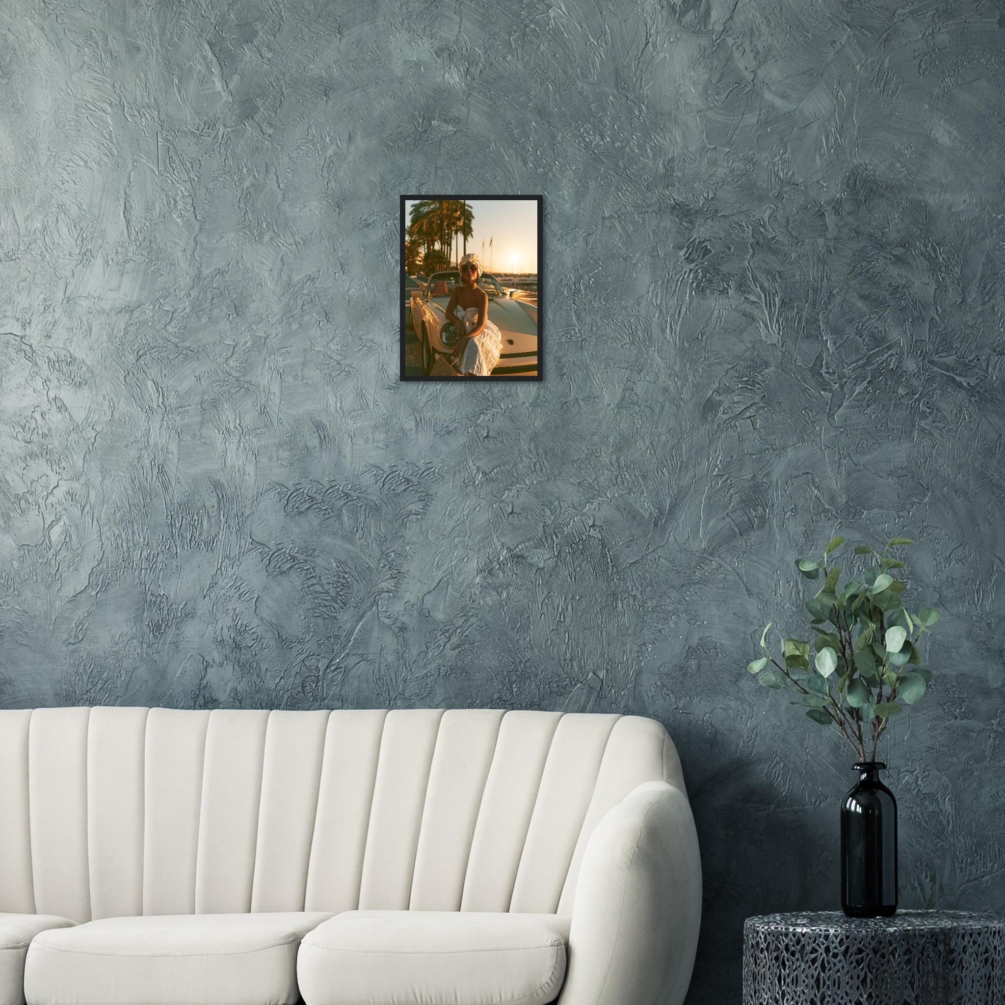The Girl and the Porsche art print interior mockup — Cars | Atelier Marbella