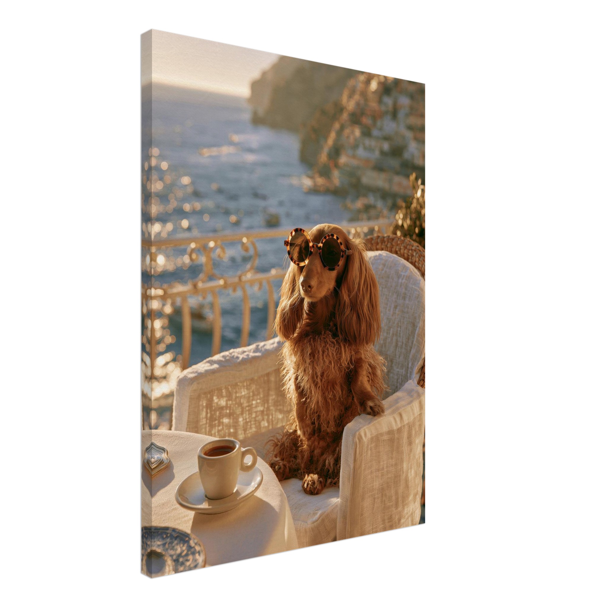 Dachshund in Saint-Tropez II art print interior mockup — Animals | Atelier Marbella