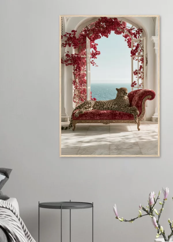 Bougainvillea and Leopard — Framed Print