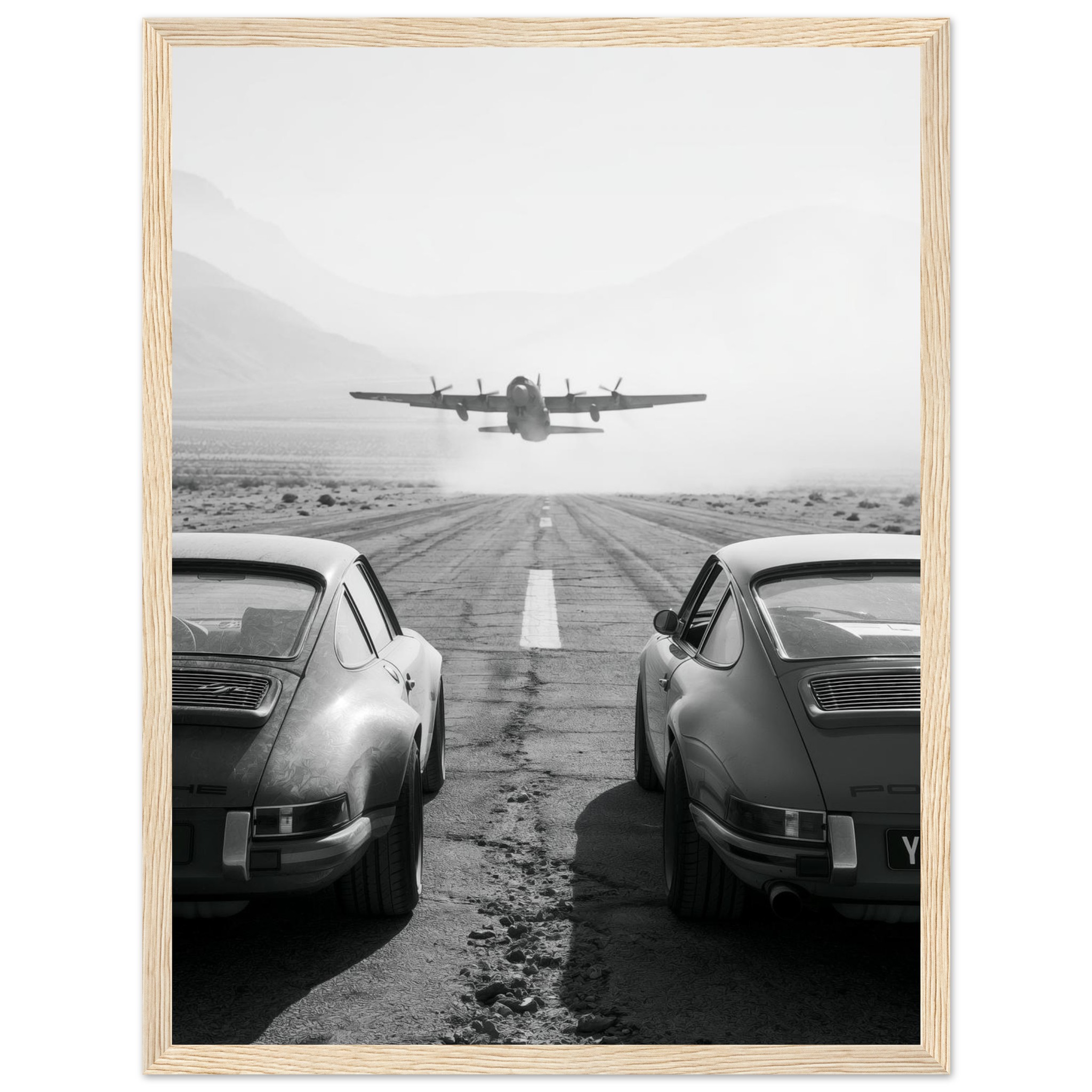 Porsche & WWII Plane art print interior mockup — Cars | Atelier Marbella
