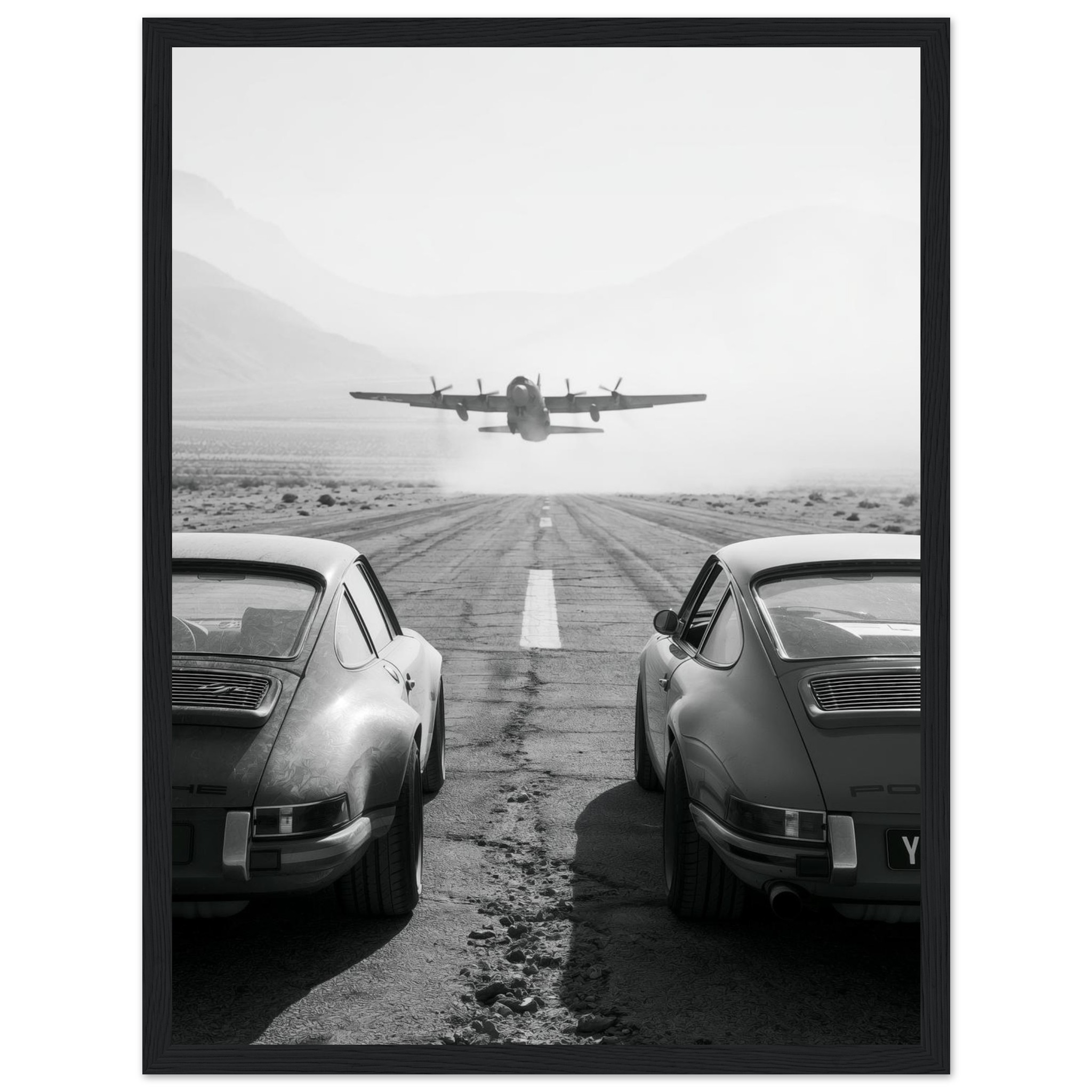 Porsche & WWII Plane art print interior mockup — Cars | Atelier Marbella