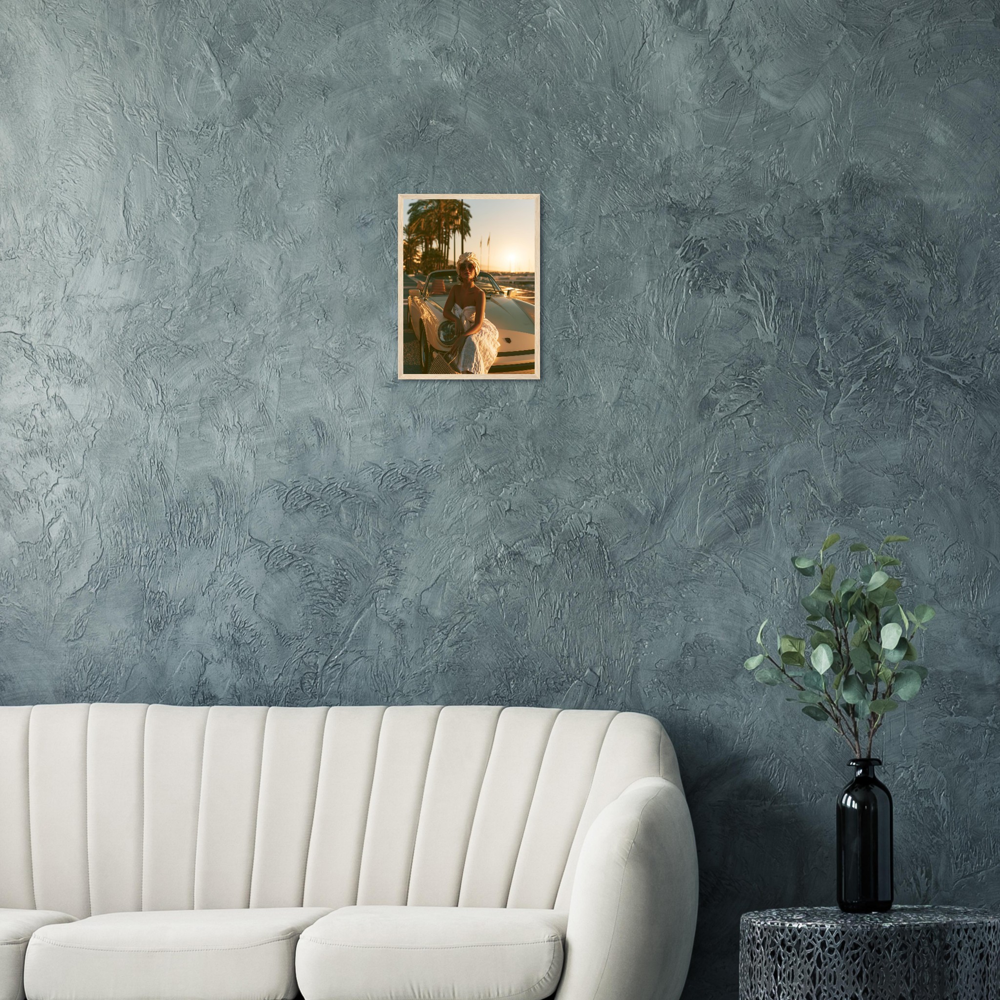 The Girl and the Porsche art print interior mockup — Cars | Atelier Marbella