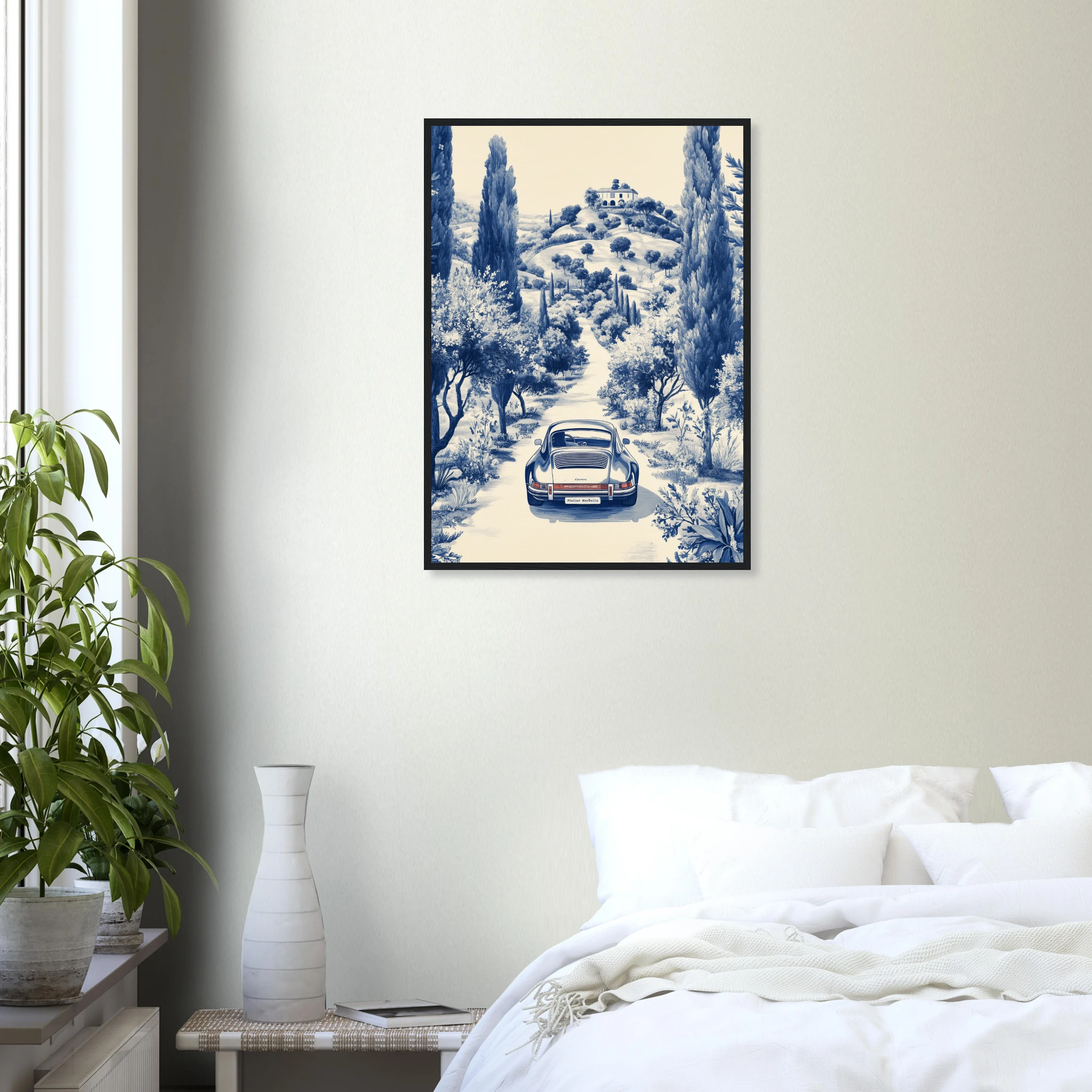 Toile de Marbella — Porsche Marbella art print interior mockup — Cars | Atelier Marbella
