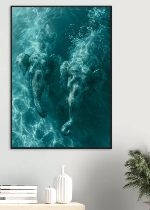 Elephant Duet in the Sea — Framed Print