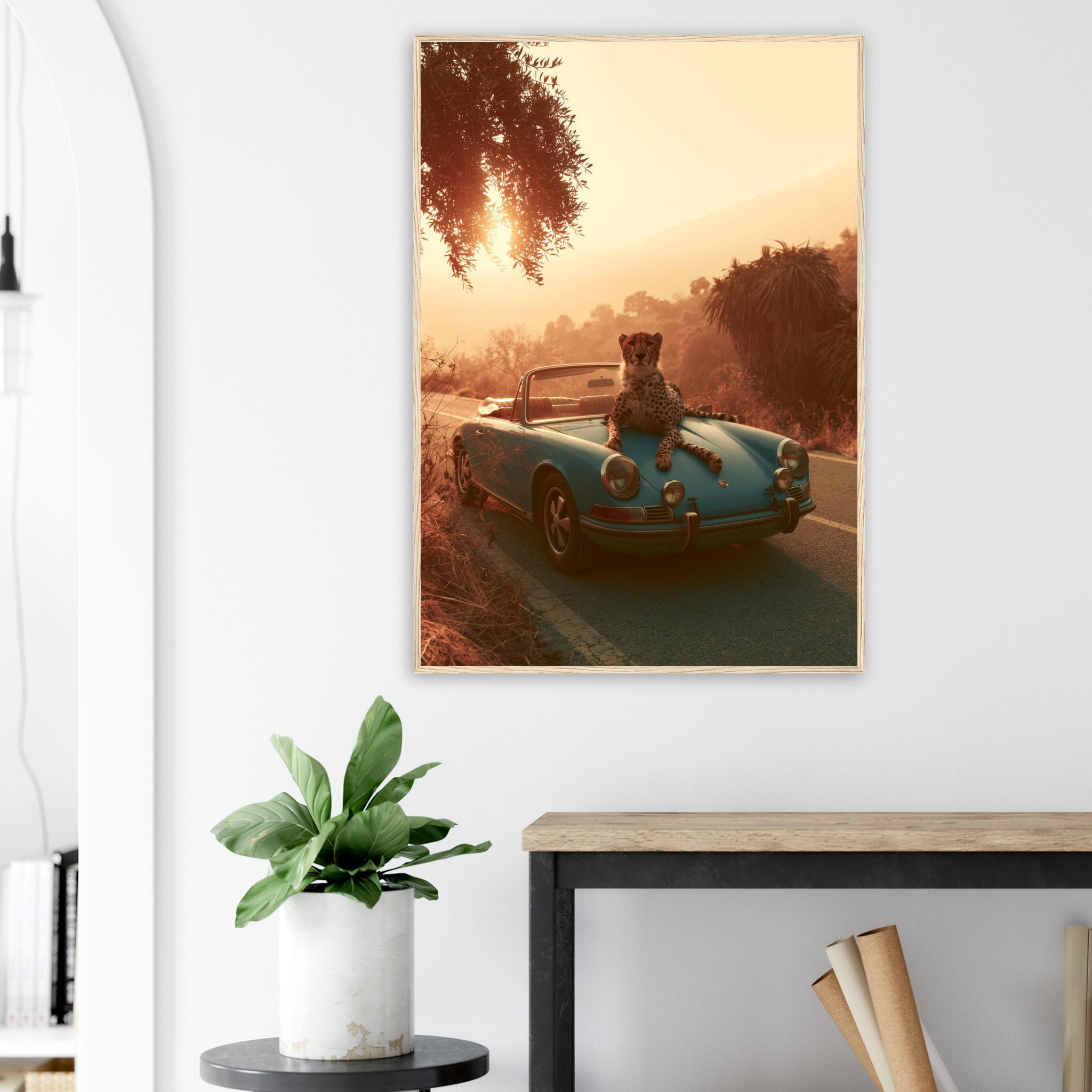 Porsche & Leopard art print interior mockup — Cars | Atelier Marbella