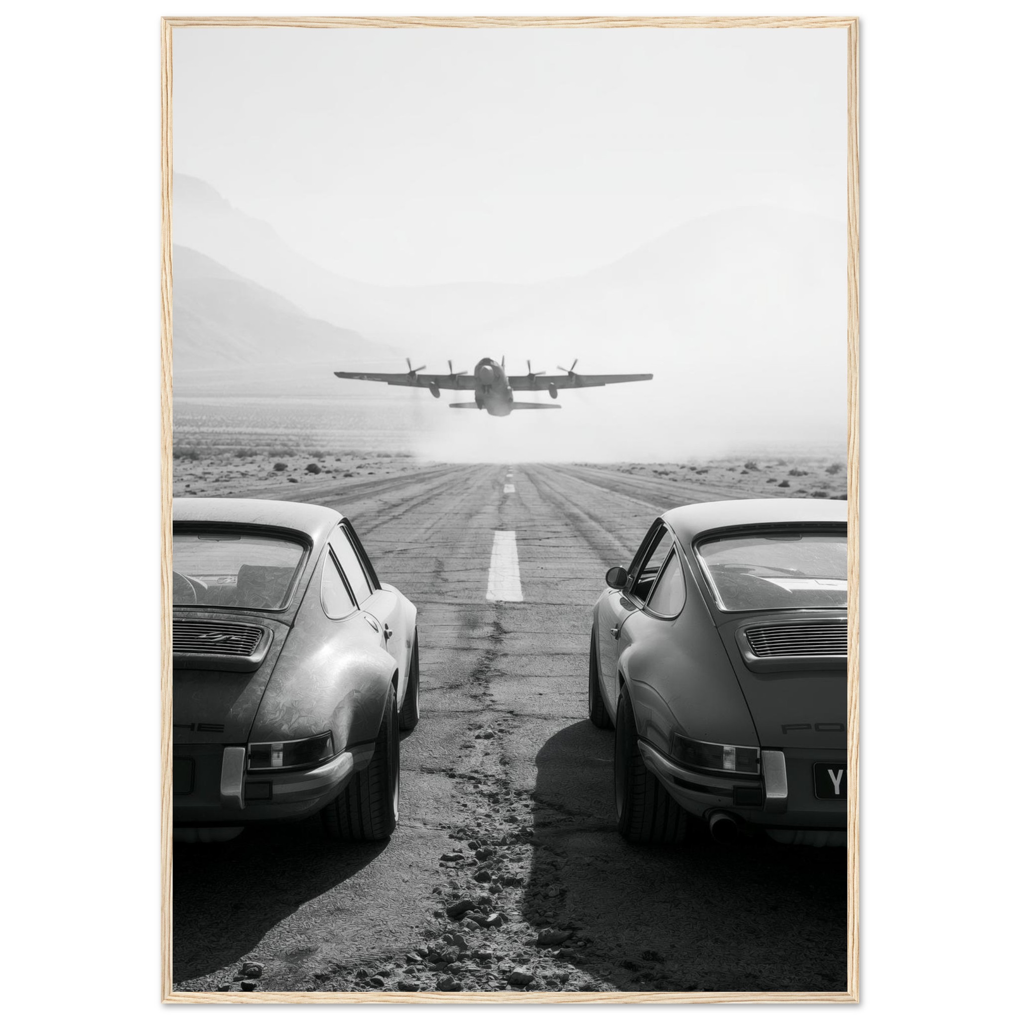 Porsche & WWII Plane art print interior mockup — Cars | Atelier Marbella