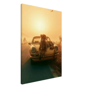 Yellow Porsche and Leopard  — Canvas Print