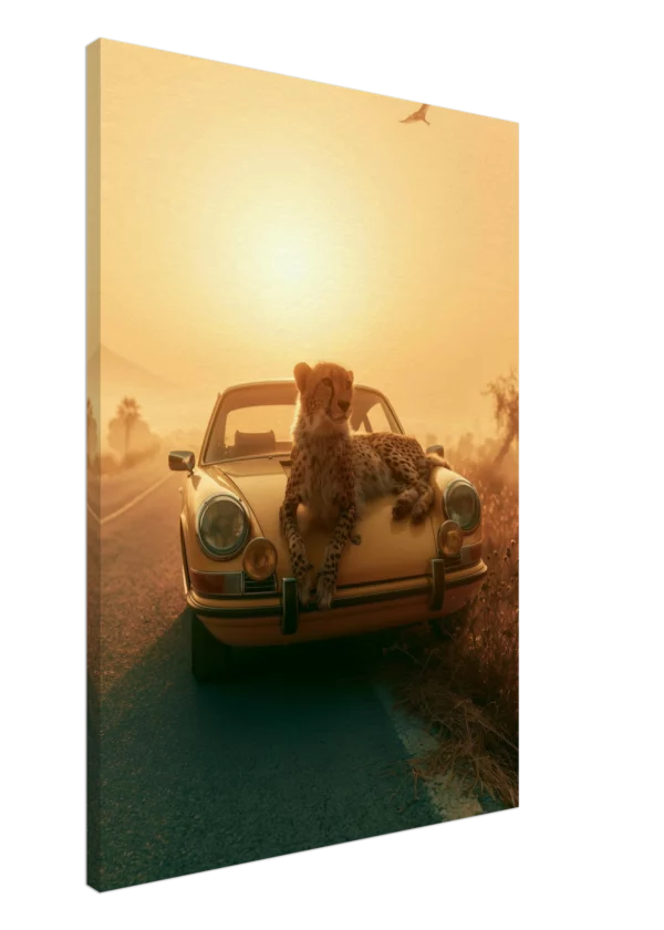Yellow Porsche and Leopard  — Canvas Print