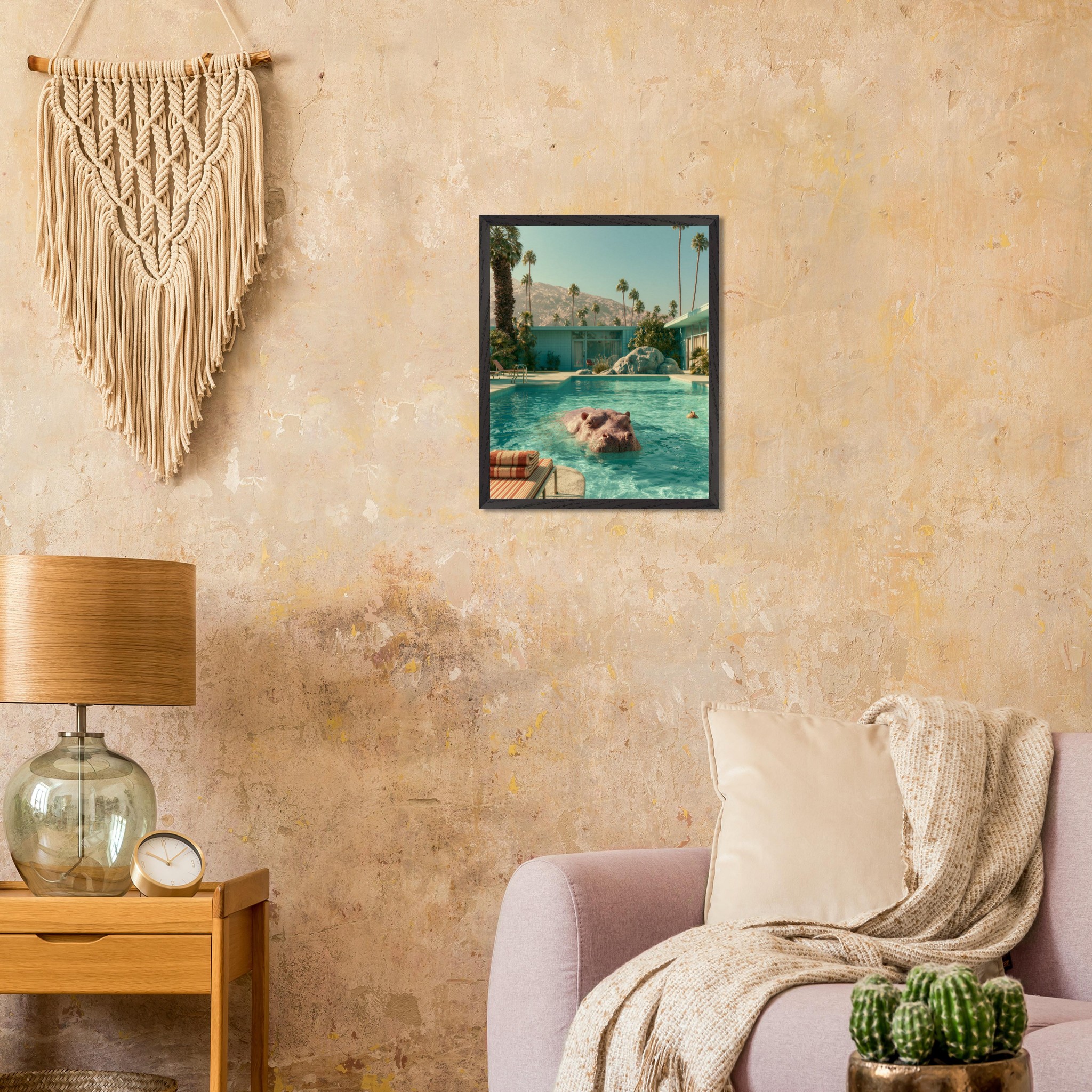 Beach Hippo art print interior mockup — Animals | Atelier Marbella