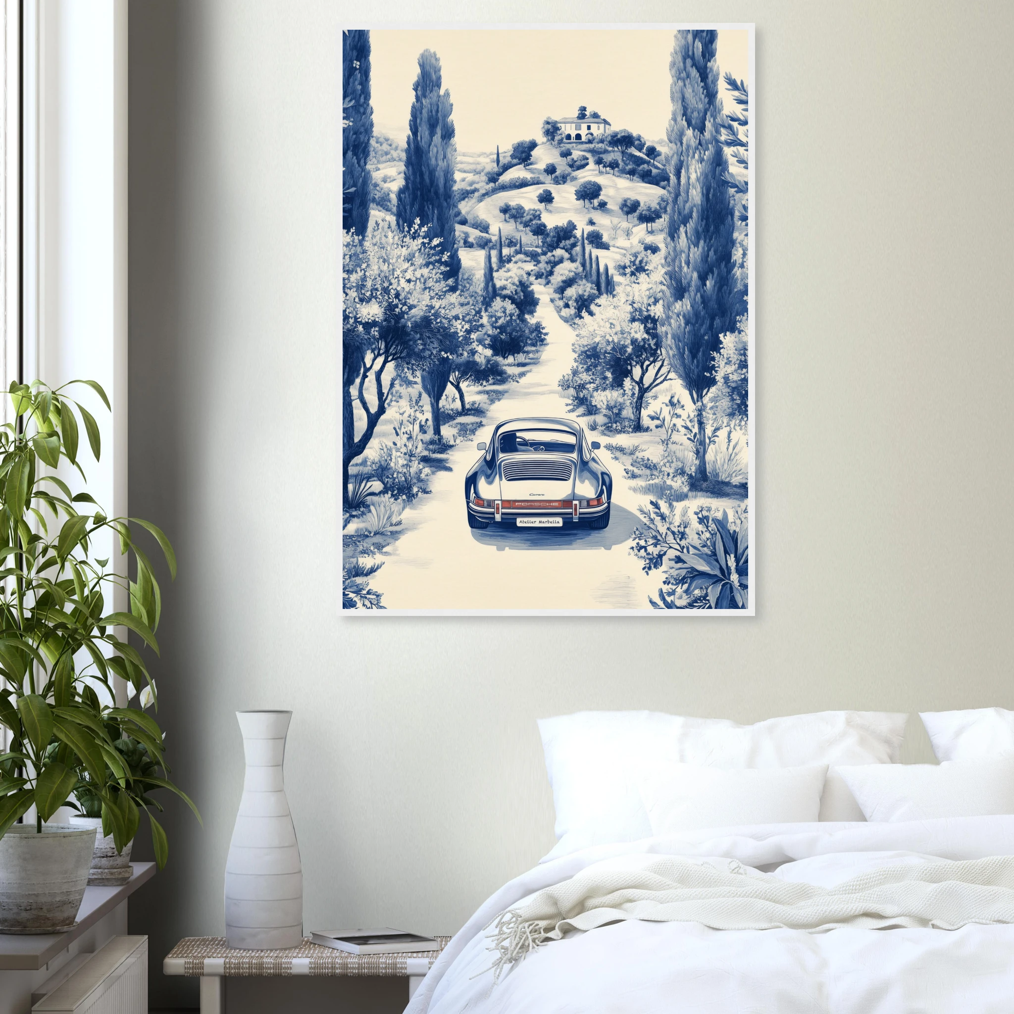 Toile de Marbella — Porsche Marbella art print interior mockup — Cars | Atelier Marbella