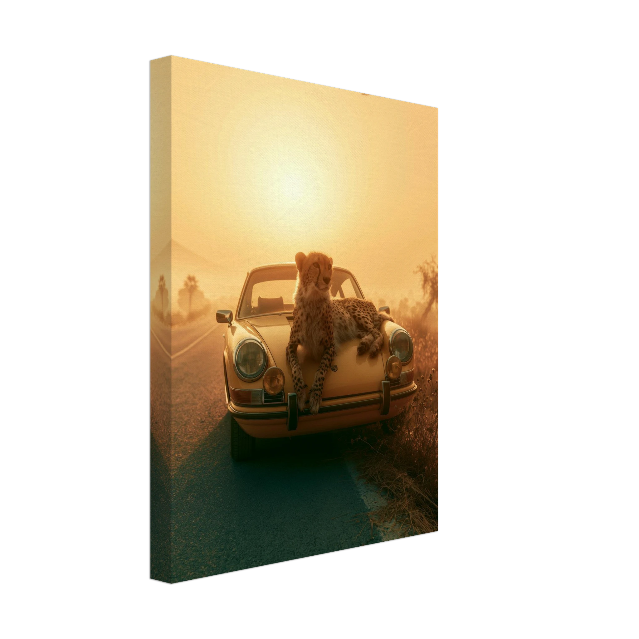 Yellow Porsche and Leopard Canvas Print — variant 1 | Atelier Marbella