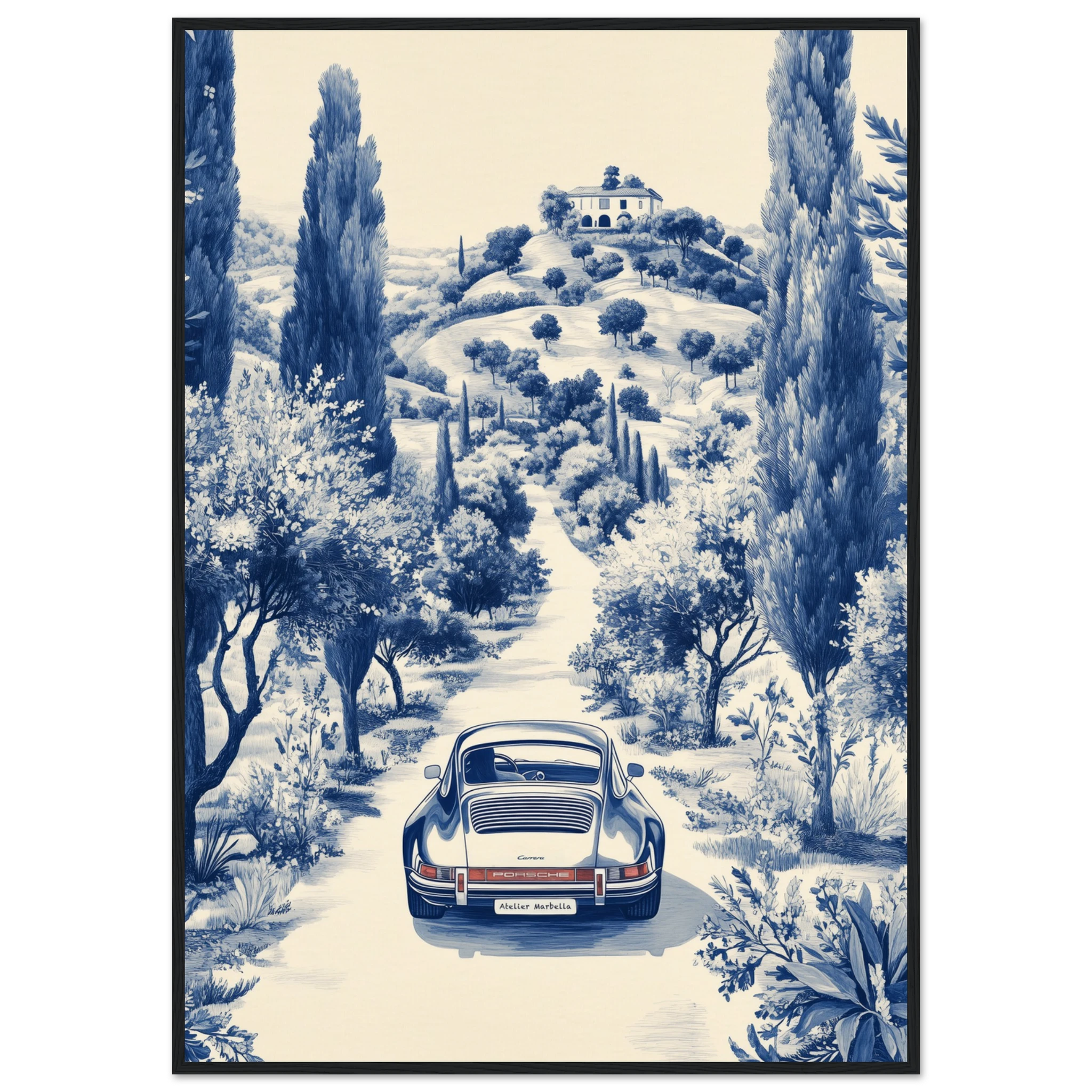 Toile de Marbella — Porsche Marbella art print interior mockup — Cars | Atelier Marbella