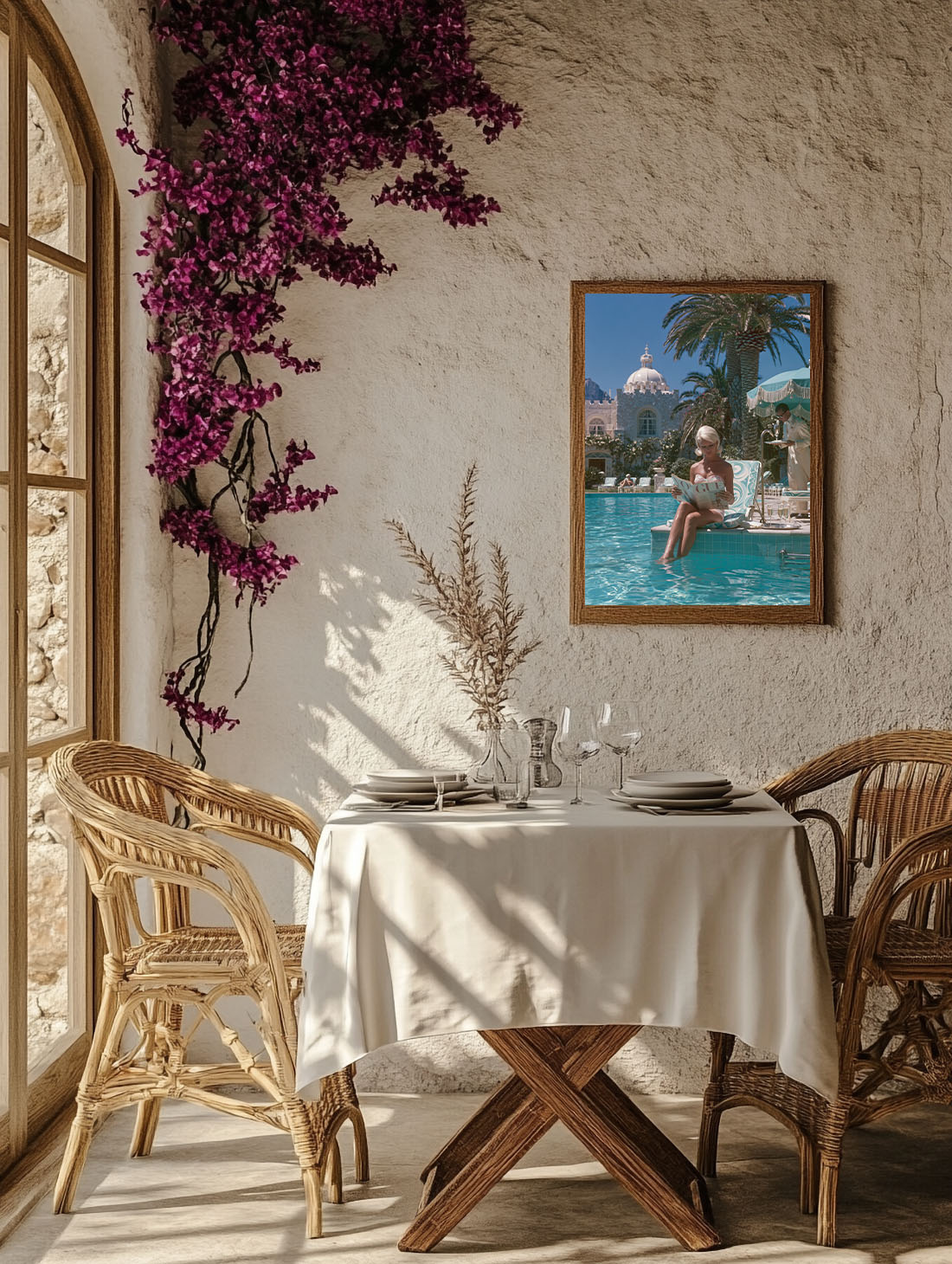White Lady Vogue Mediterranean wall art print displayed in a styled living room — Atelier Marbella