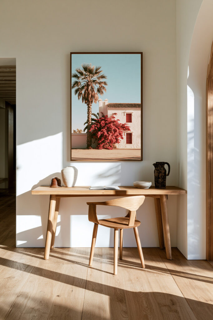 Spanish Cortijo Bougainvillea — Mediterranean wall art print in interior decor | Atelier Marbella