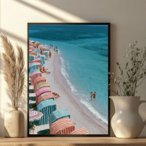 1960s Mediterranean Beach Scene — Framed Print