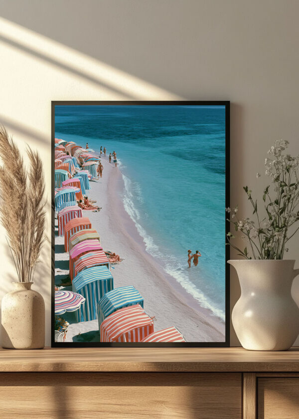 1960s Mediterranean Beach Scene — Framed Print