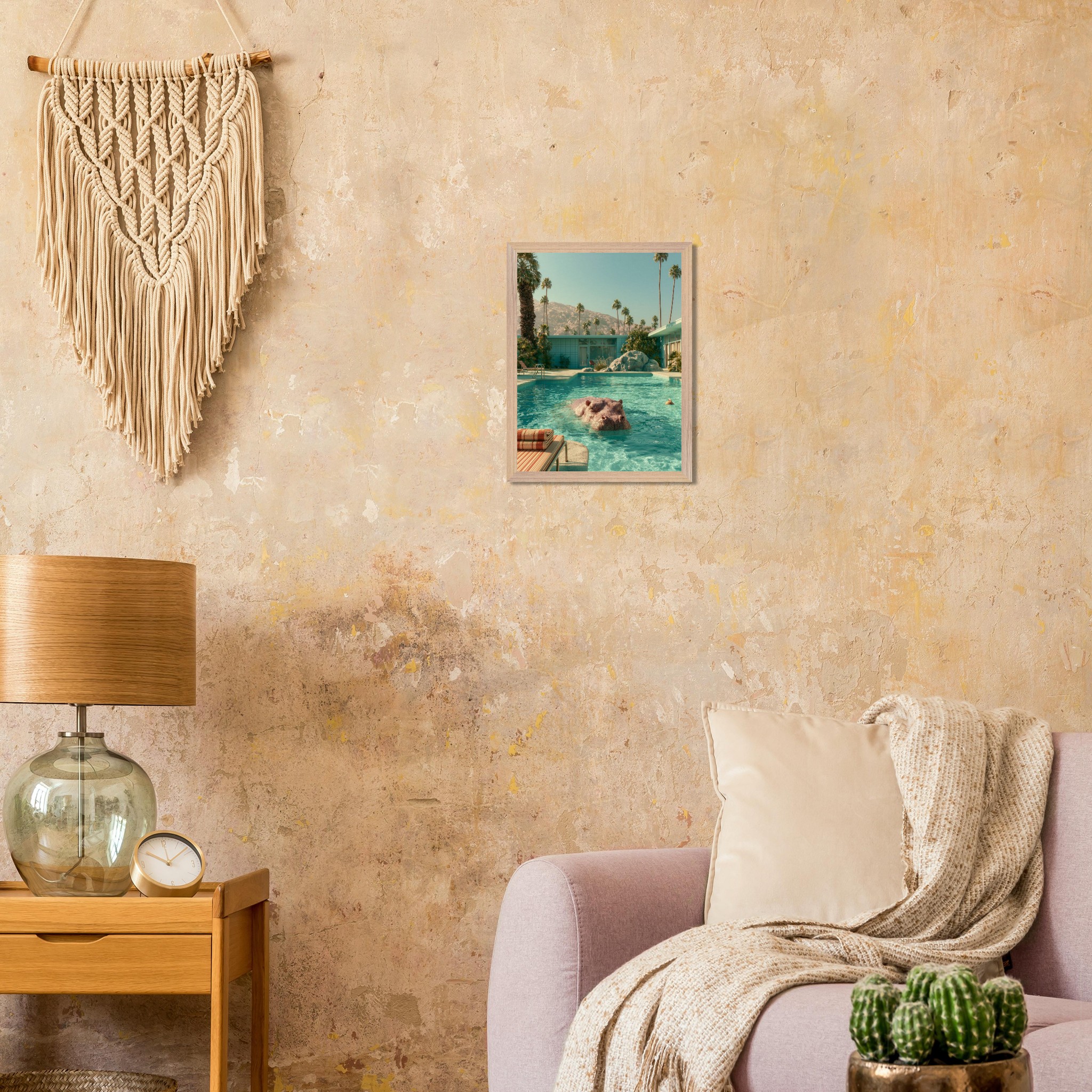 Beach Hippo art print interior mockup — Animals | Atelier Marbella