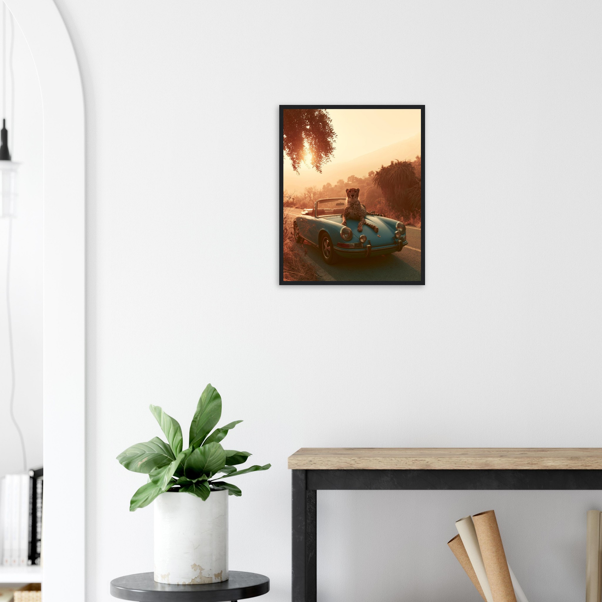 Porsche & Leopard art print interior mockup — Cars | Atelier Marbella