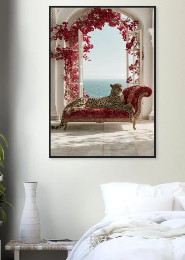 Bougainvillea Leopard and Sea — Framed Print
