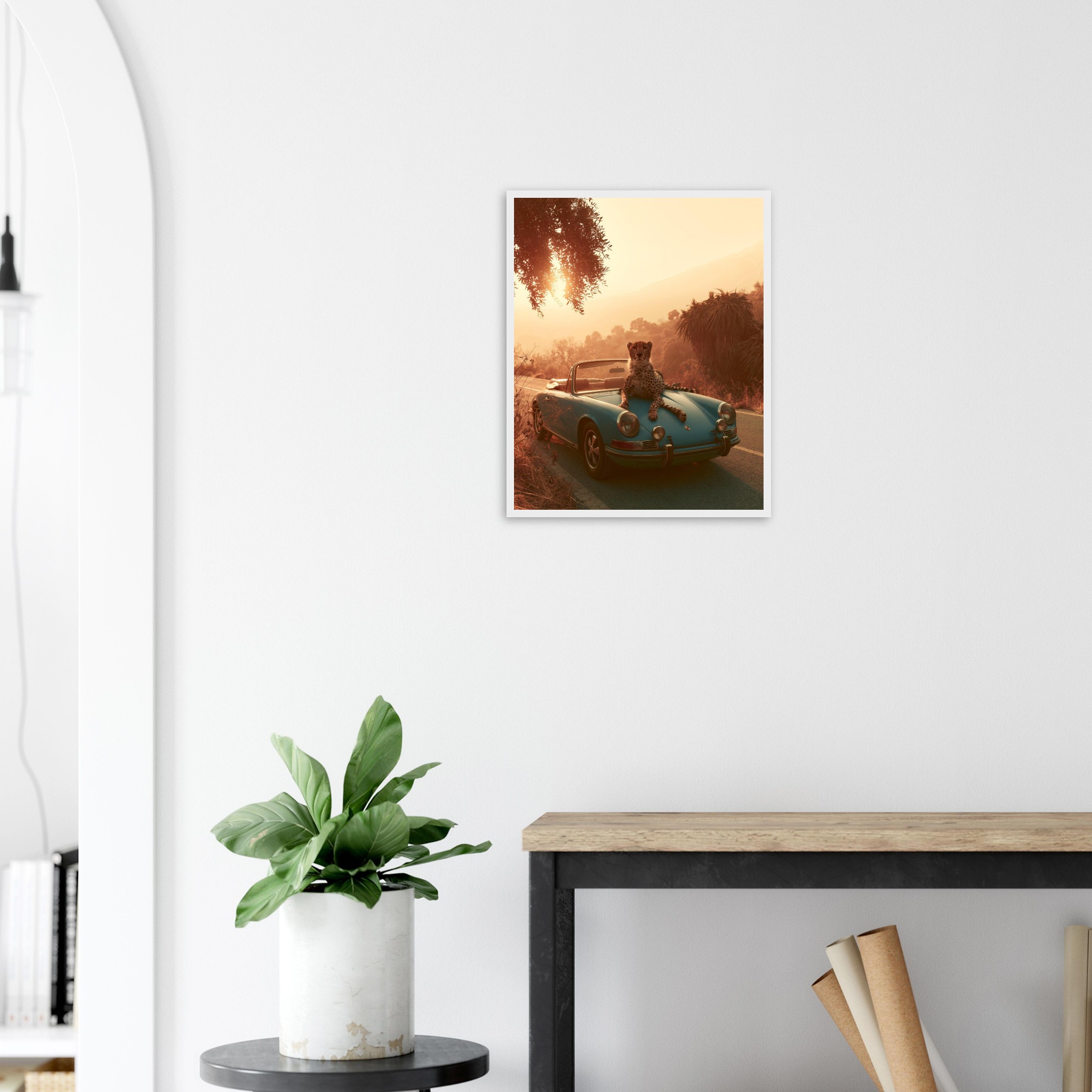 Porsche & Leopard art print interior mockup — Cars | Atelier Marbella