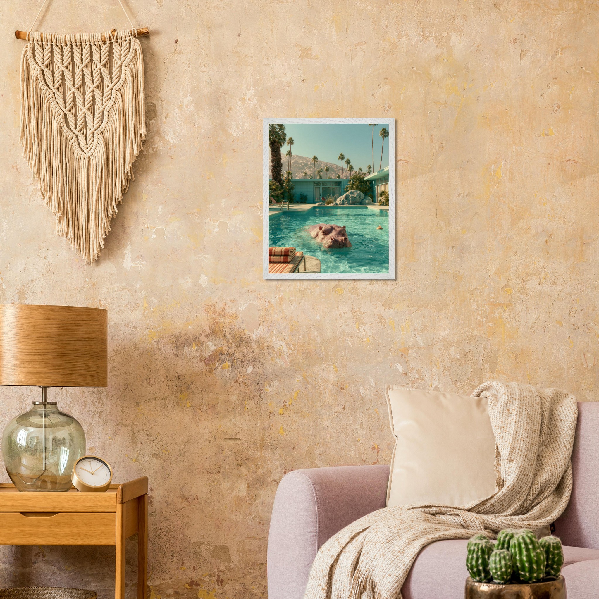 Beach Hippo art print interior mockup — Animals | Atelier Marbella