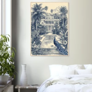 Toile de Marbella — Peacock — Framed Print
