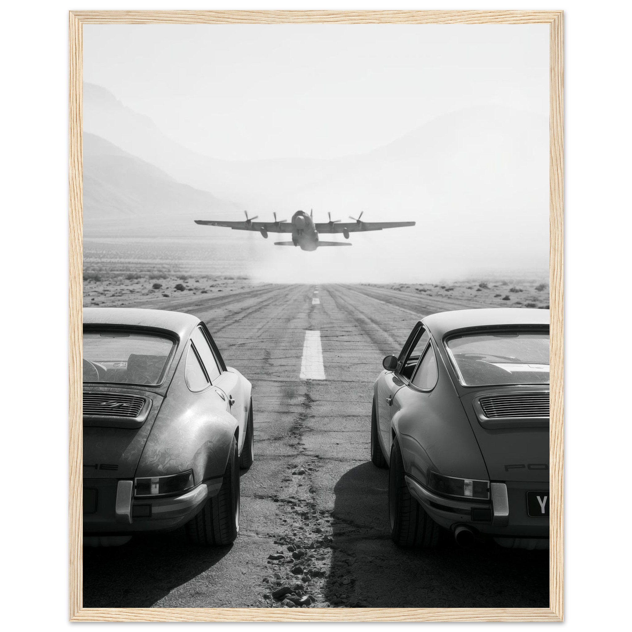 Porsche & WWII Plane art print interior mockup — Cars | Atelier Marbella