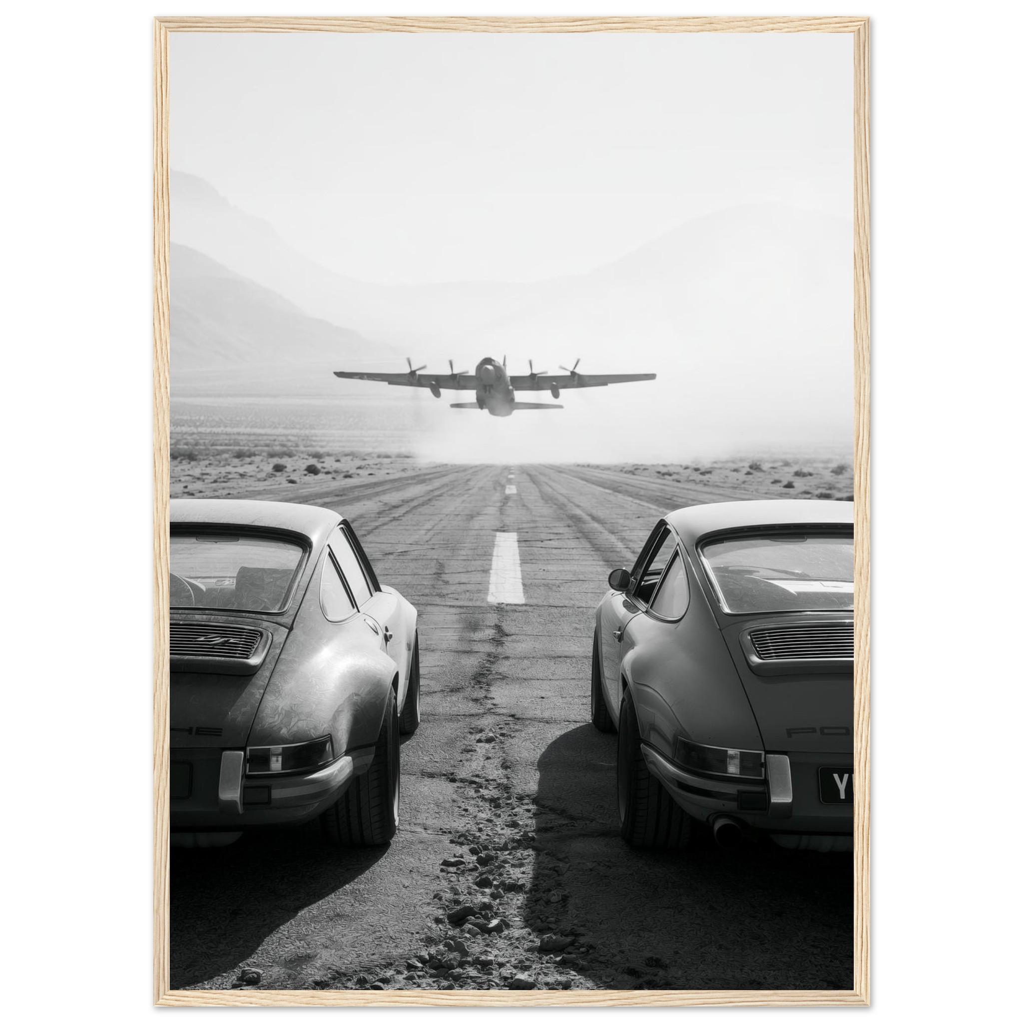 Porsche & WWII Plane art print interior mockup — Cars | Atelier Marbella