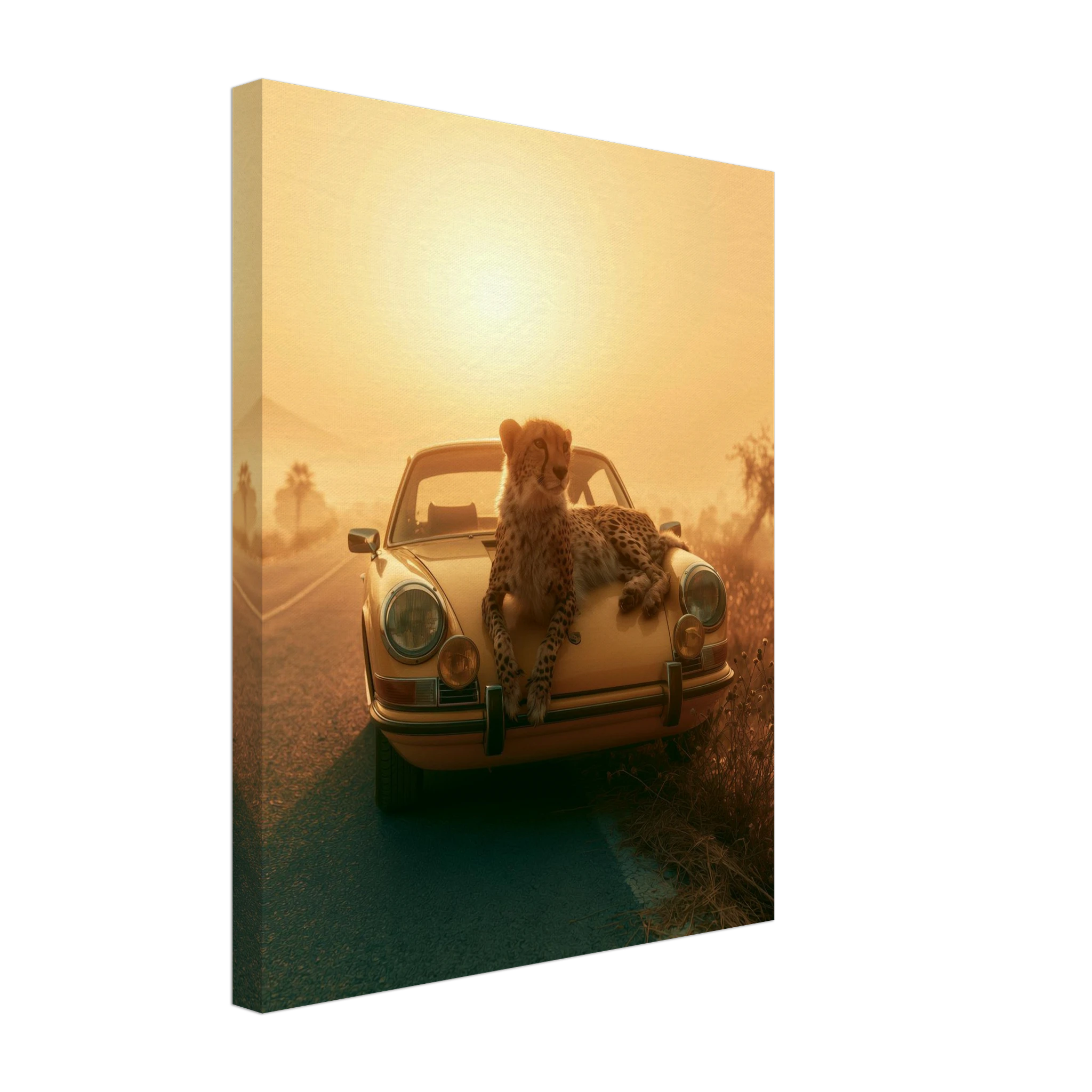 Yellow Porsche and Leopard Canvas Print — variant 2 | Atelier Marbella
