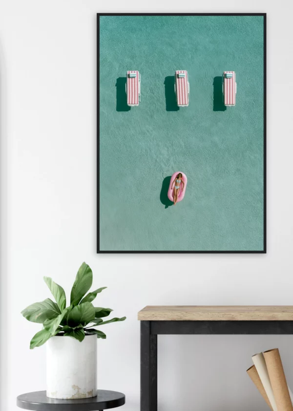 Aerial Infinity Pool and Sunbeds — Framed Print