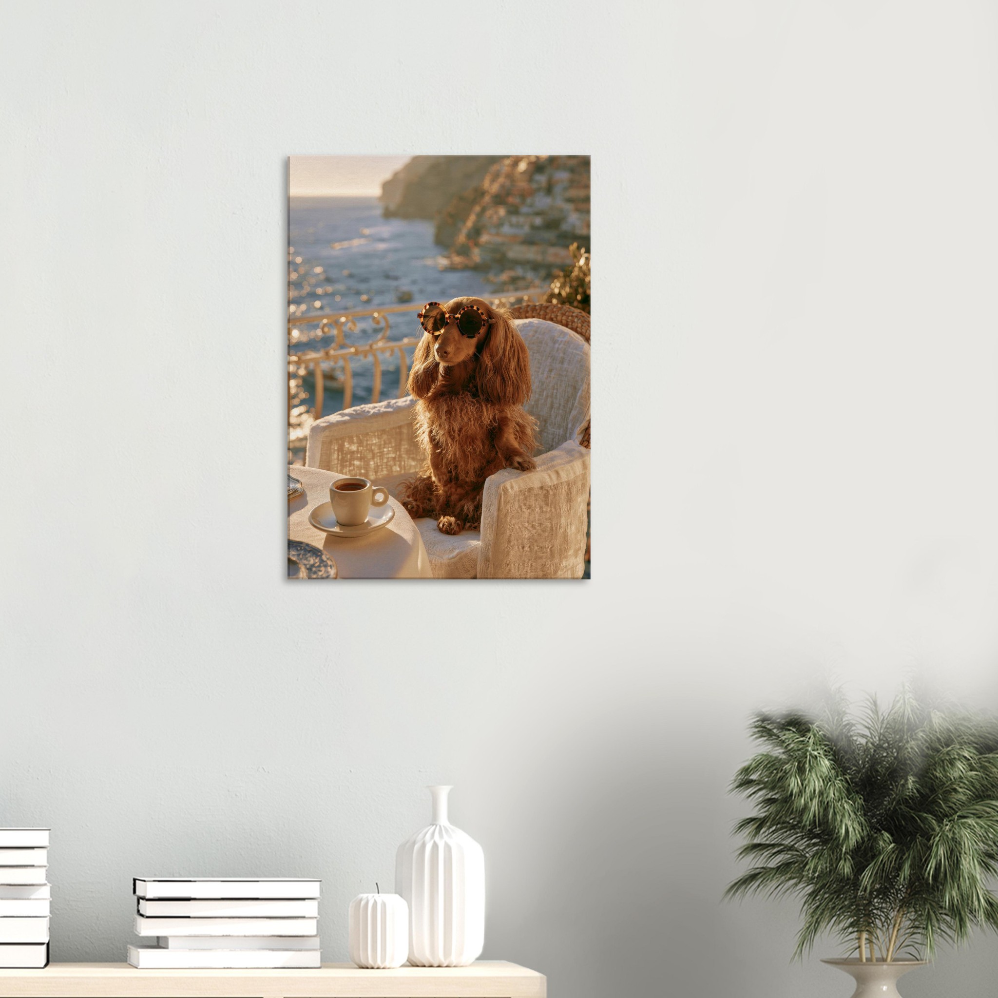 Dachshund in Saint-Tropez II art print interior mockup — Animals | Atelier Marbella