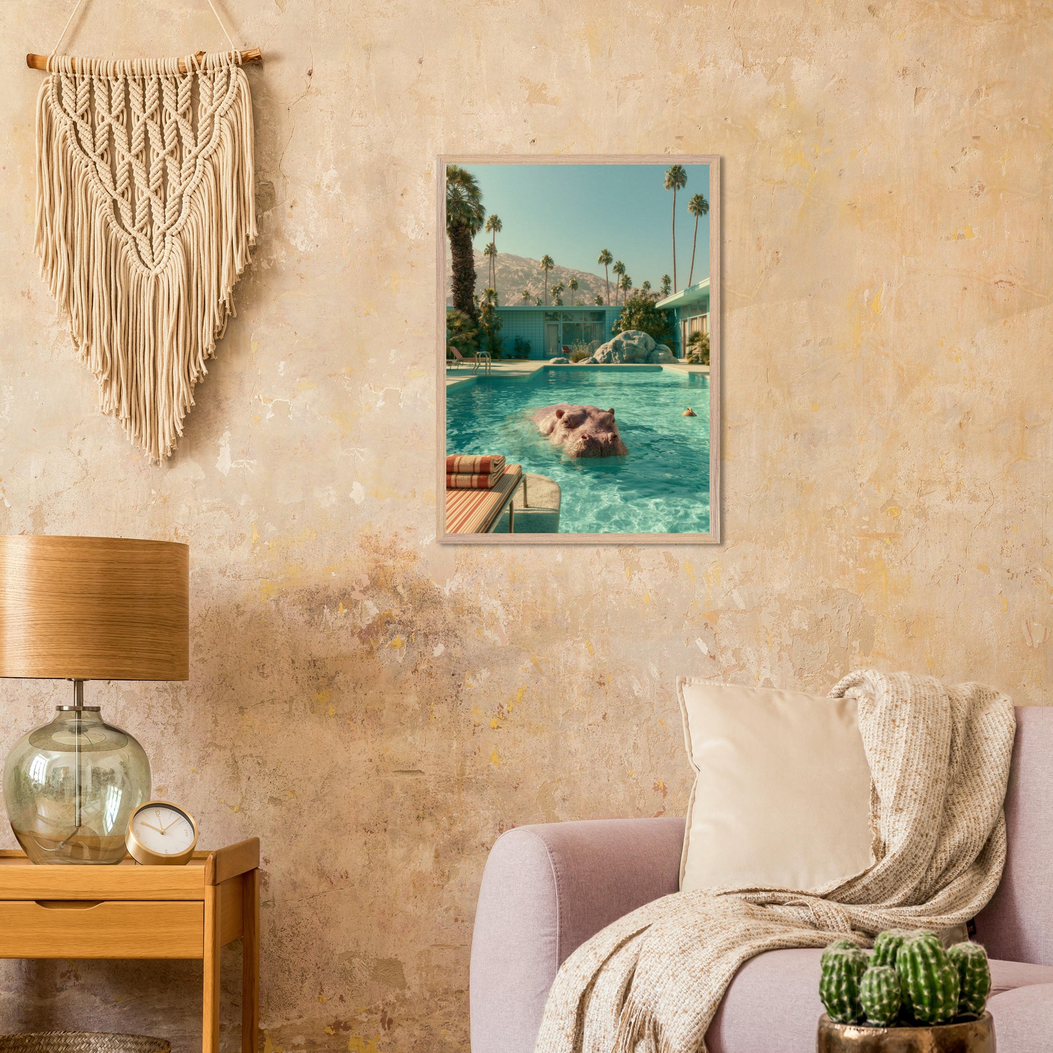 Beach Hippo art print interior mockup — Animals | Atelier Marbella