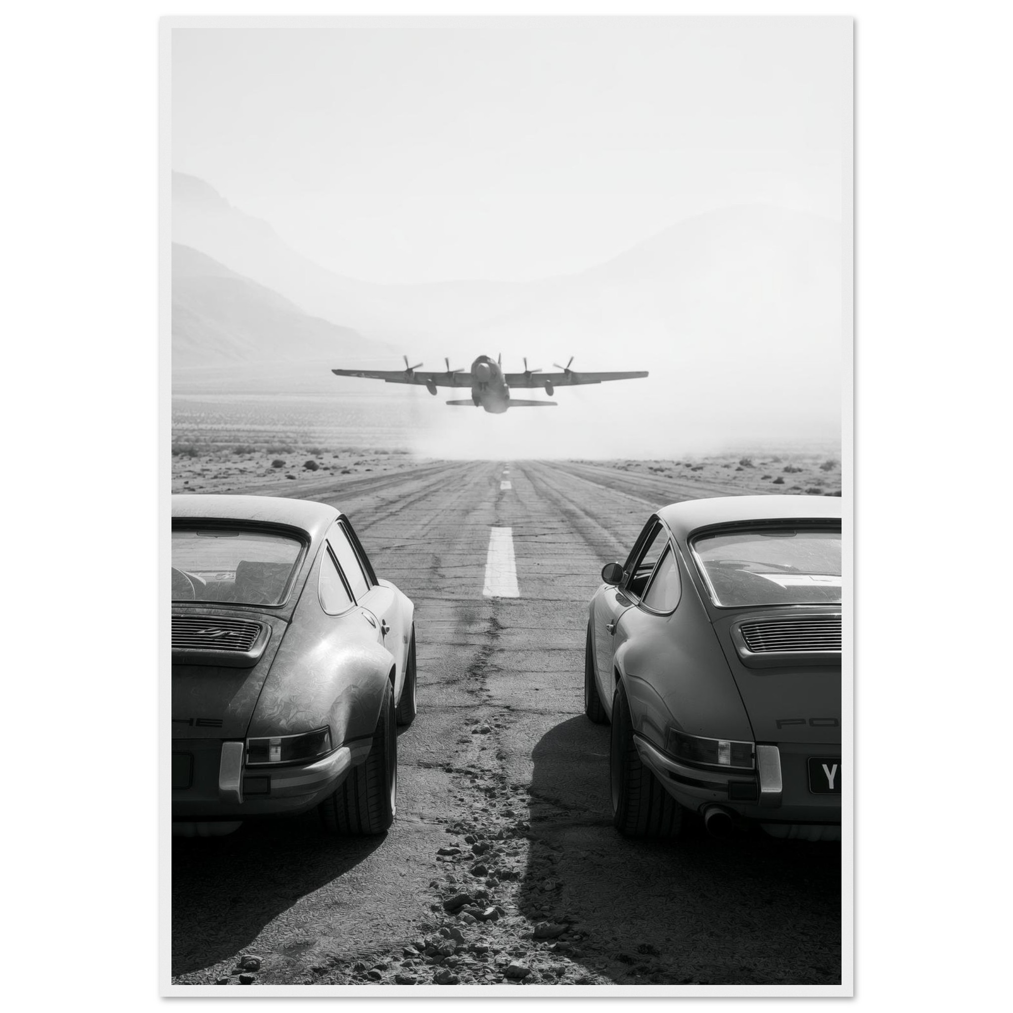 Porsche & WWII Plane art print interior mockup — Cars | Atelier Marbella