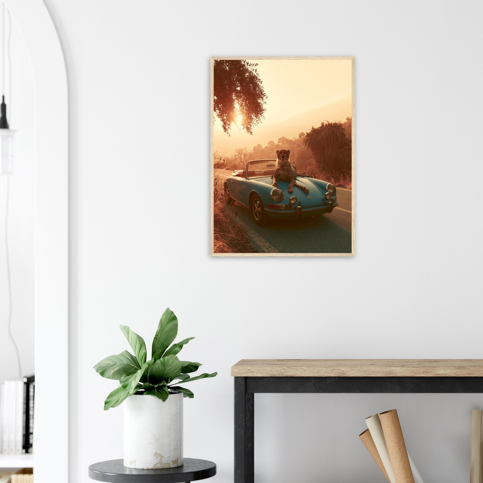 Porsche & Leopard art print interior mockup — Cars | Atelier Marbella